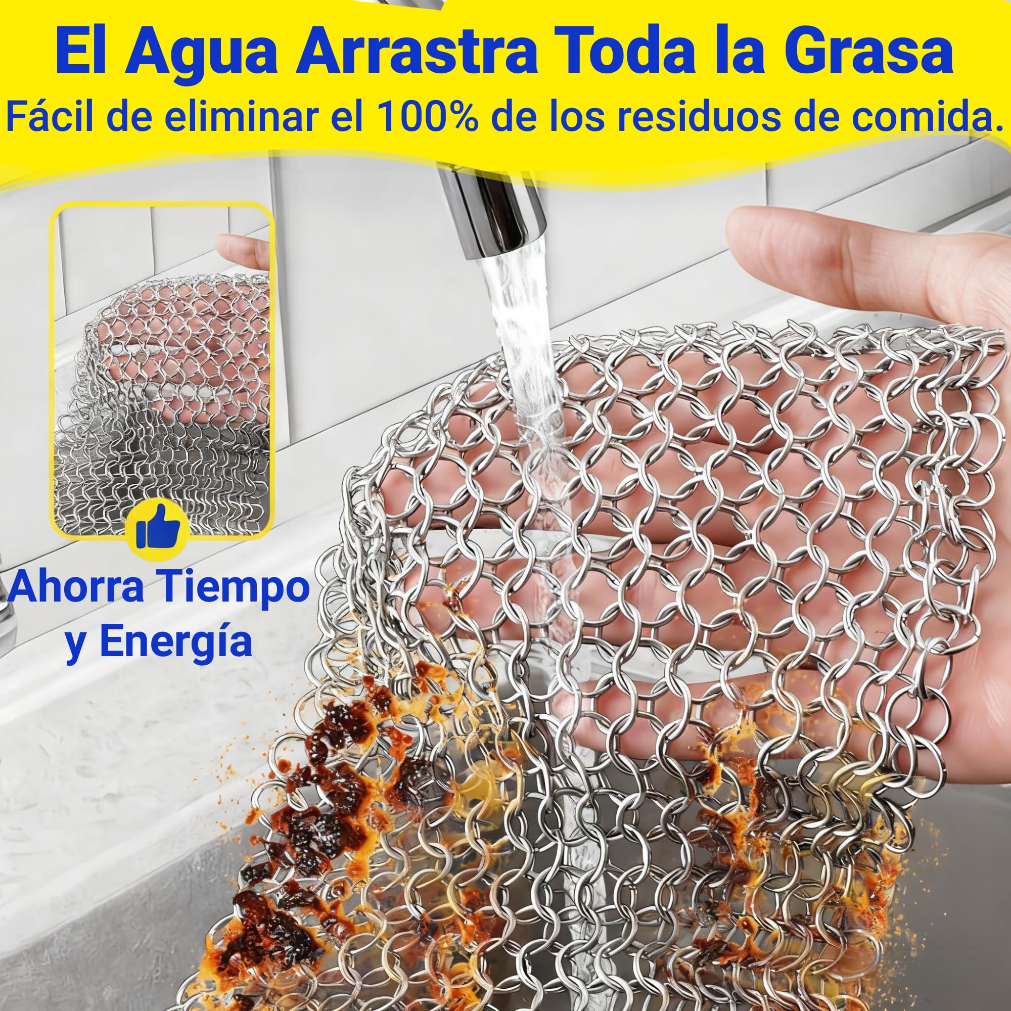 Amagabeli Limpiador de Hierro Fundido Acero Inoxidable 20x15,2cm Depurador Cota de Malla Parrillas Sartenes Hornos Holandeses