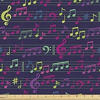 Vista 112 de Ambesonne Tela de Fiesta Popstar por Yarda, Estilo de Dibujos Animados Garabatos Dibujados a Mano Tema Musical Impresión de Arte Lineal, Tela