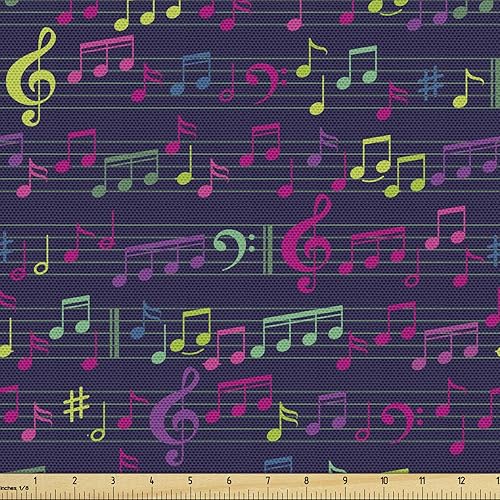 Vista 129 de Ambesonne Tela beige de The Yard, ilustración contemporánea de animales marinos en estilo retro, arte de caballito de mar de cangrejo de pulpo, tela