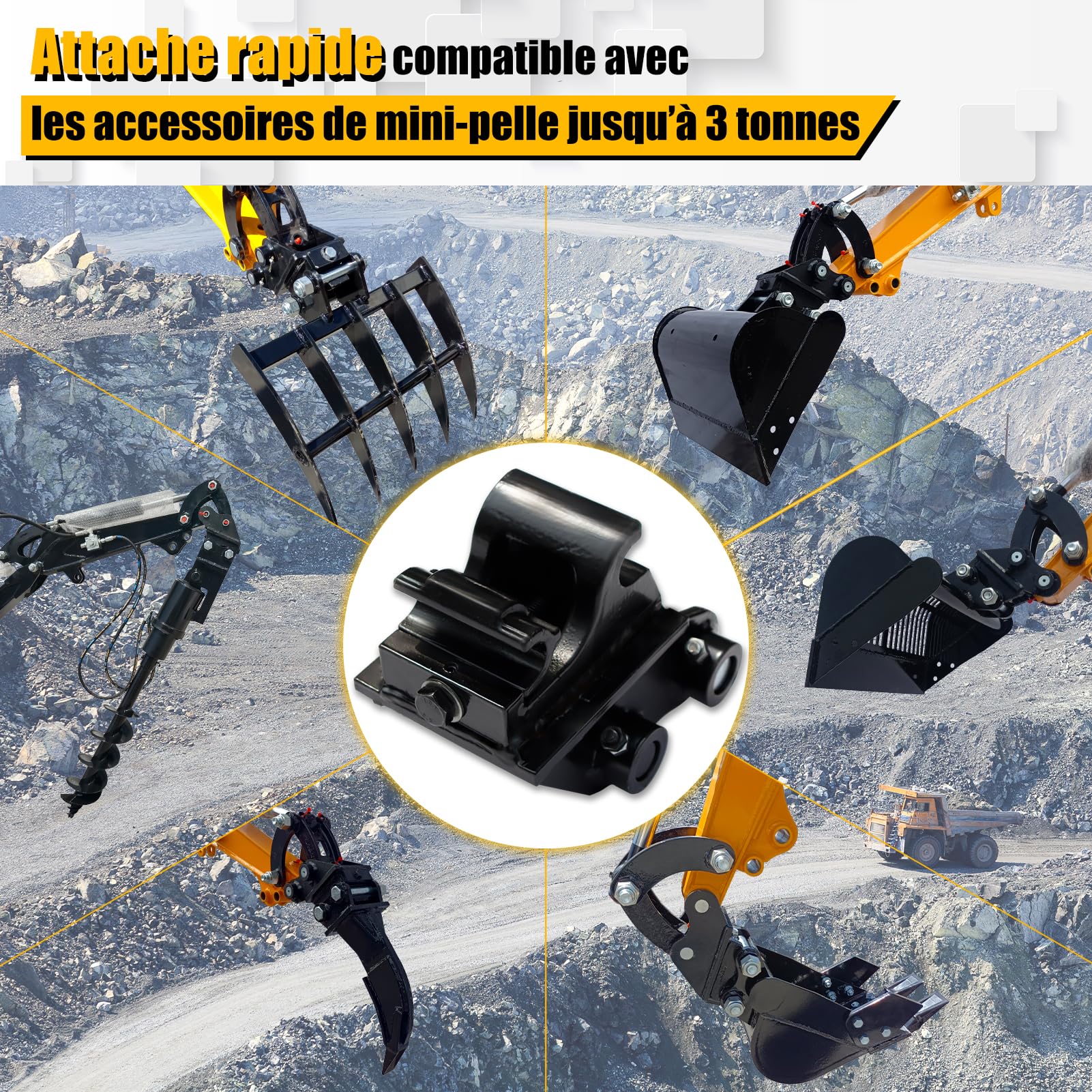 Szybkozłączka do koparki, do szybkiej wymiany minikoparki, łatwa instalacja, Quick Coupler, kompatybilne z małą koparką 800-1800 kg