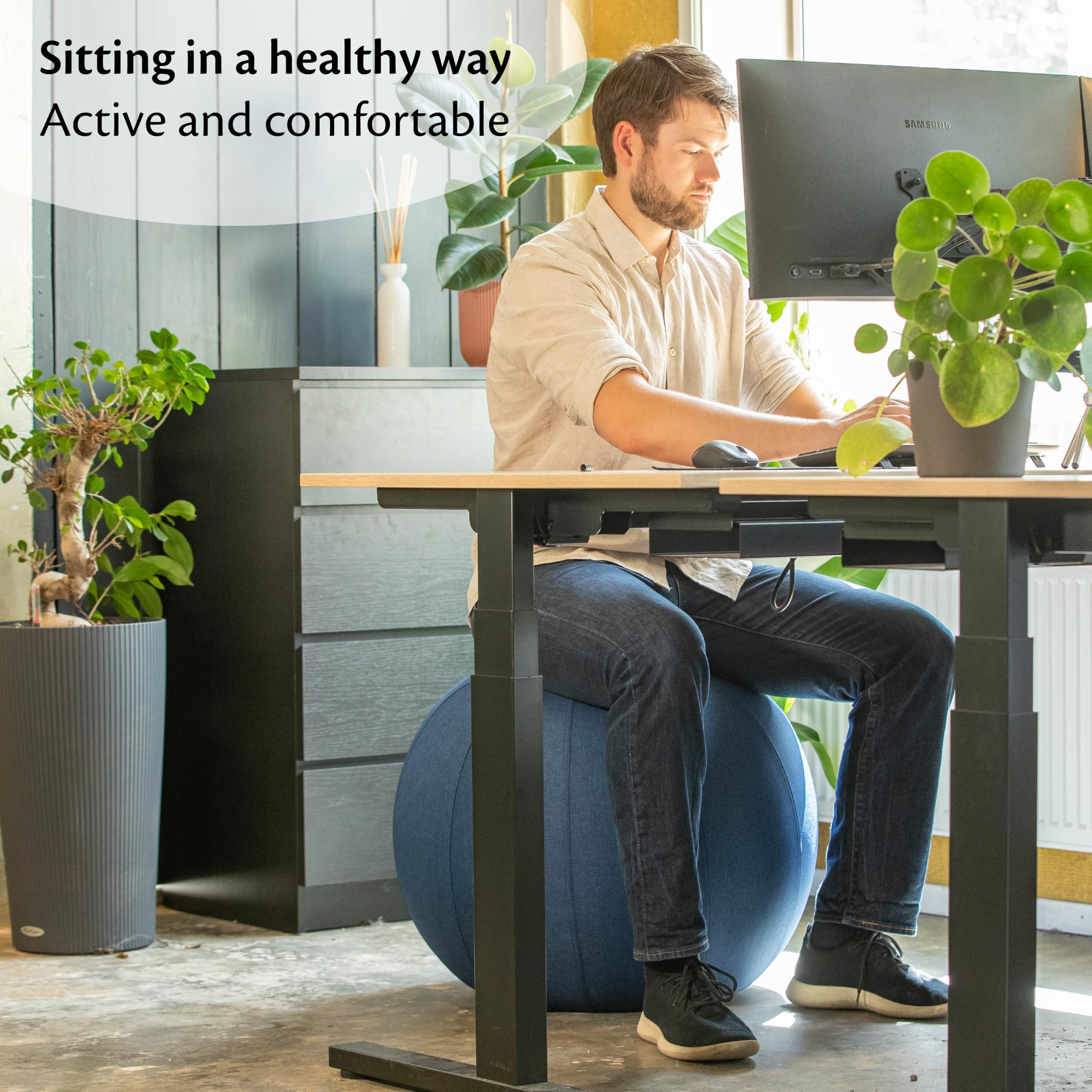 Backerz Piłka do siedzenia 75 cm – ergonomiczny mebel do siedzenia do biura i biura domowego – trwały materiał, piłka gimnastyczna – piłka fitness, krzesło balowe z nakładką na piłkę – poszewka