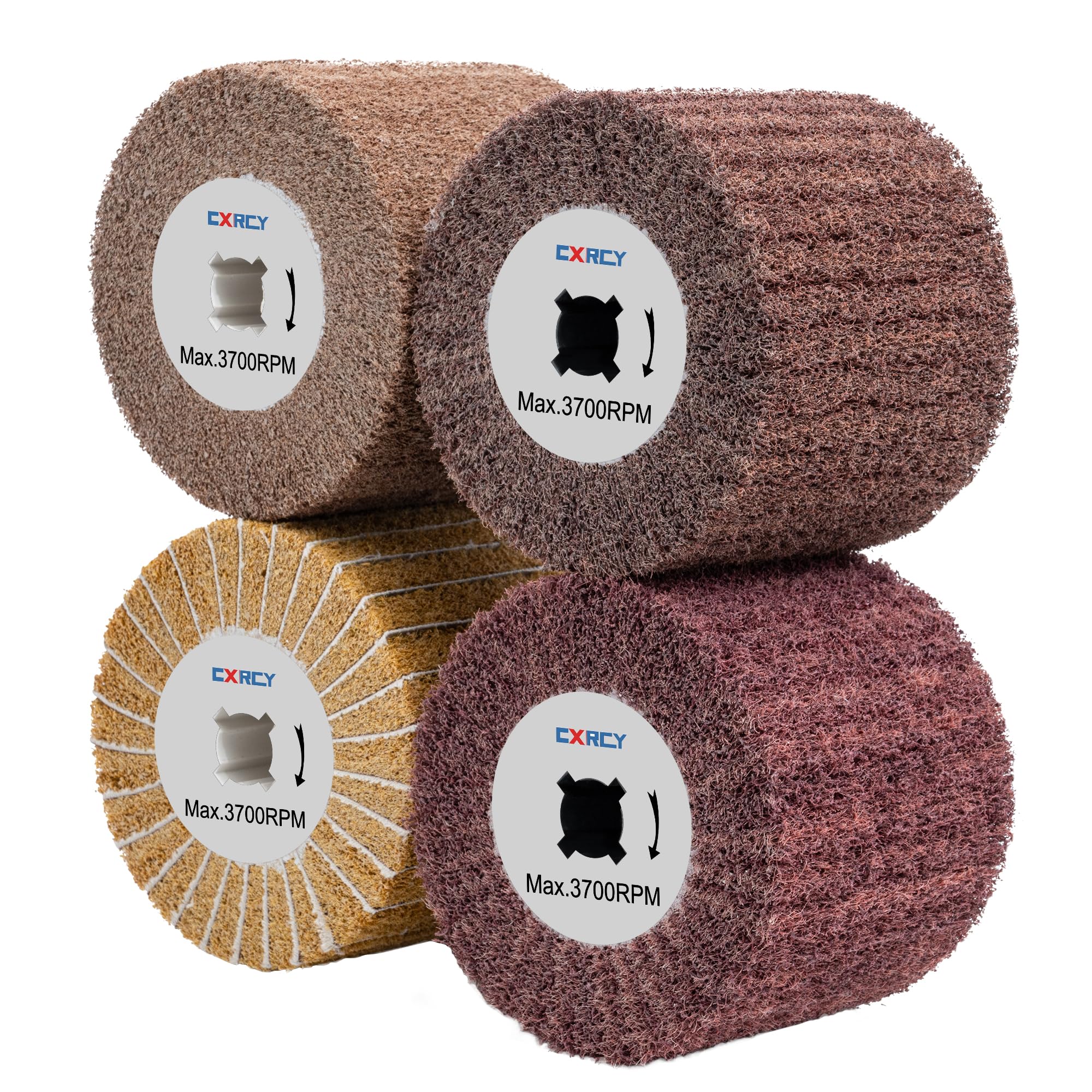 4 Pack Non-Woven Wire Drawing Flap Wheel for Polishing Burnishing Wheels, 120x100mm 80/120/120SP/180 Grit for Stainless Steel, Copper and More for