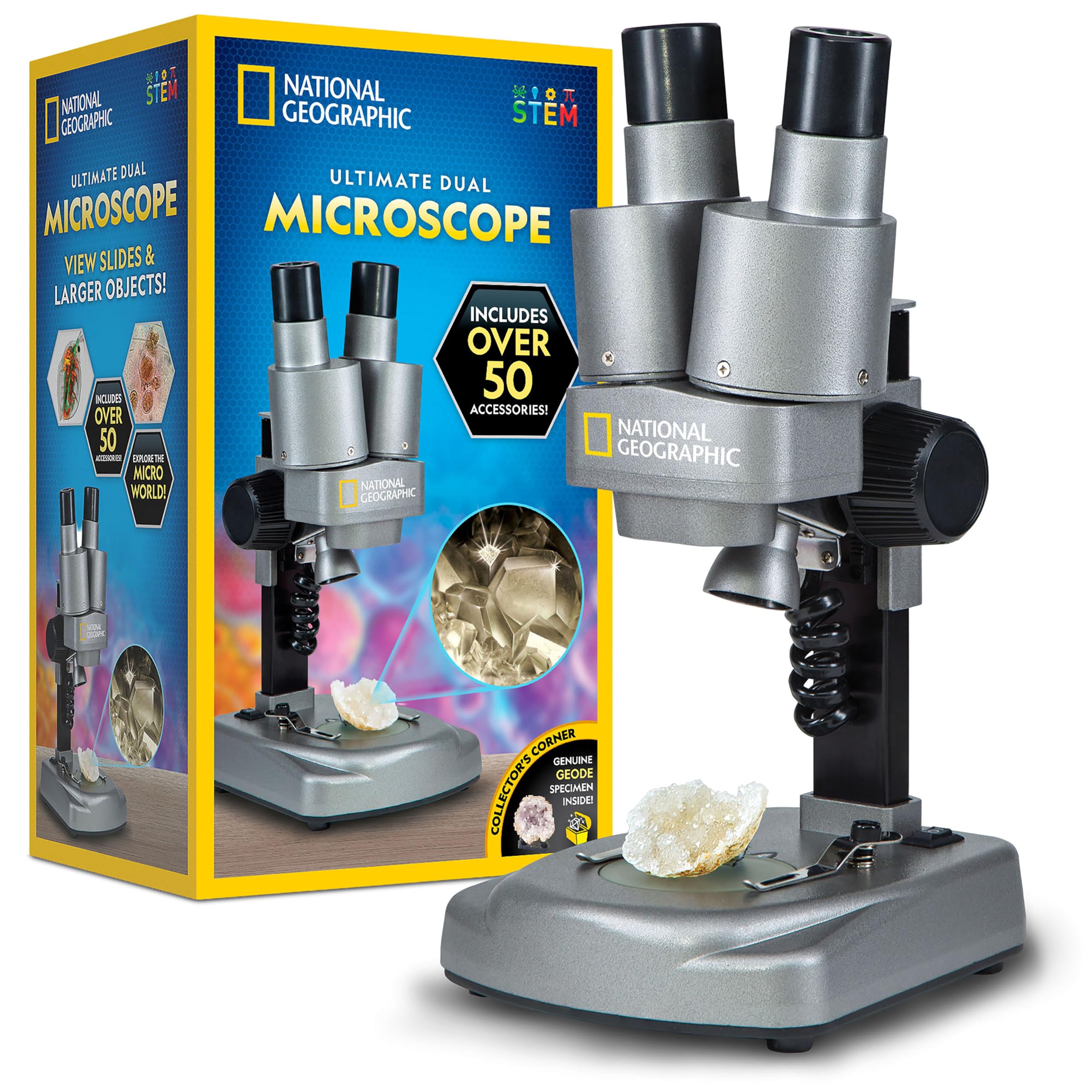 National Geographic Dual LED Kids Microscope - 50+ pc Science Kit with 10 Prepared Slides & 10 DIY Blank Slides, Biology Experiment Activity, Microscope Kit for Kids 8-12 (Amazon Exclusive)