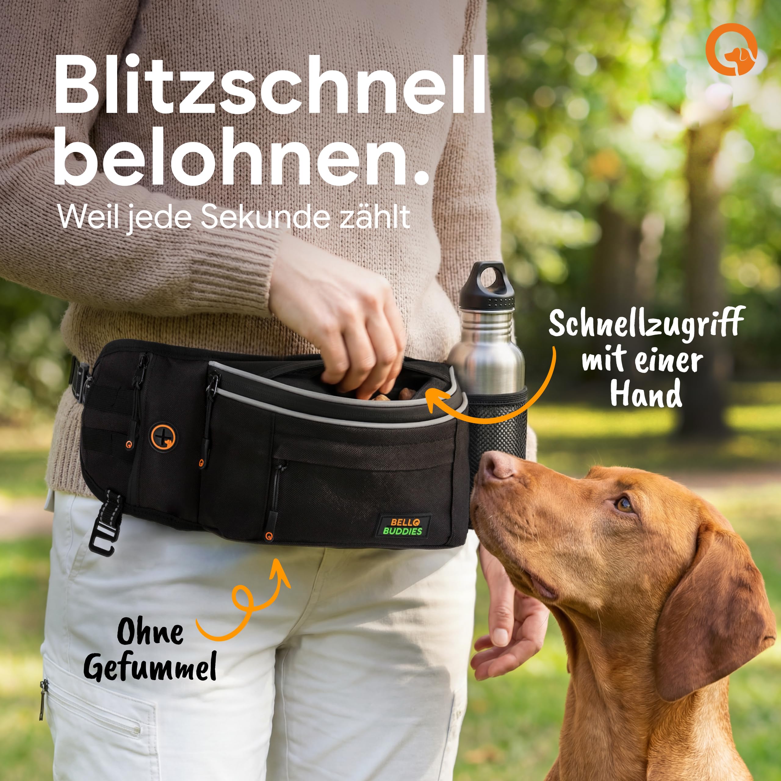 Leckerlitasche für Hunde I Bauchtasche mit Schnellzugriff inkl. wechselbarer Innentasche & Leinenhalter I Futterbeutel Hundetraining I Gassi Tasche Hund I Futterbeutel Hund Schwarz