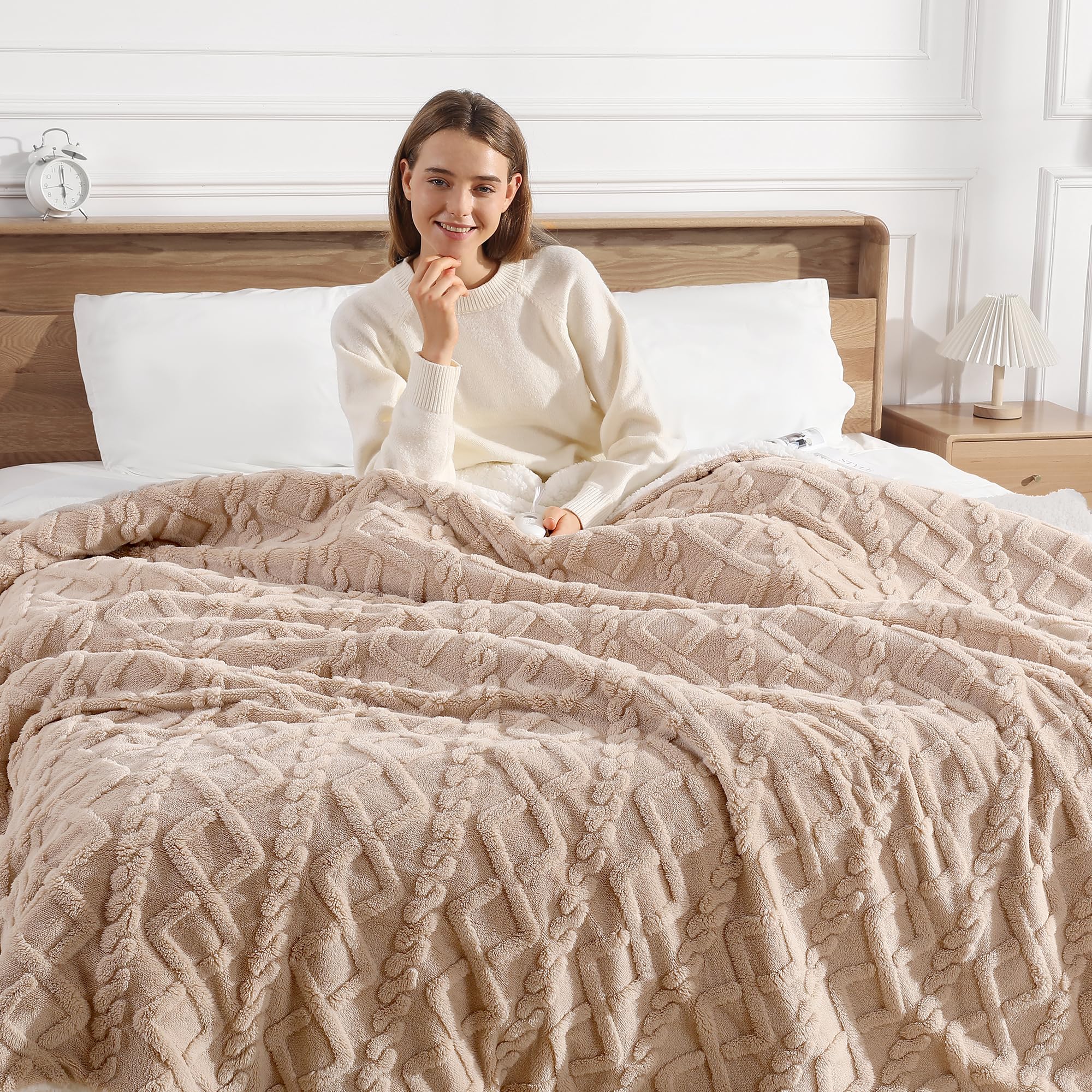 Heated Blanket King Size Beige Dual Control