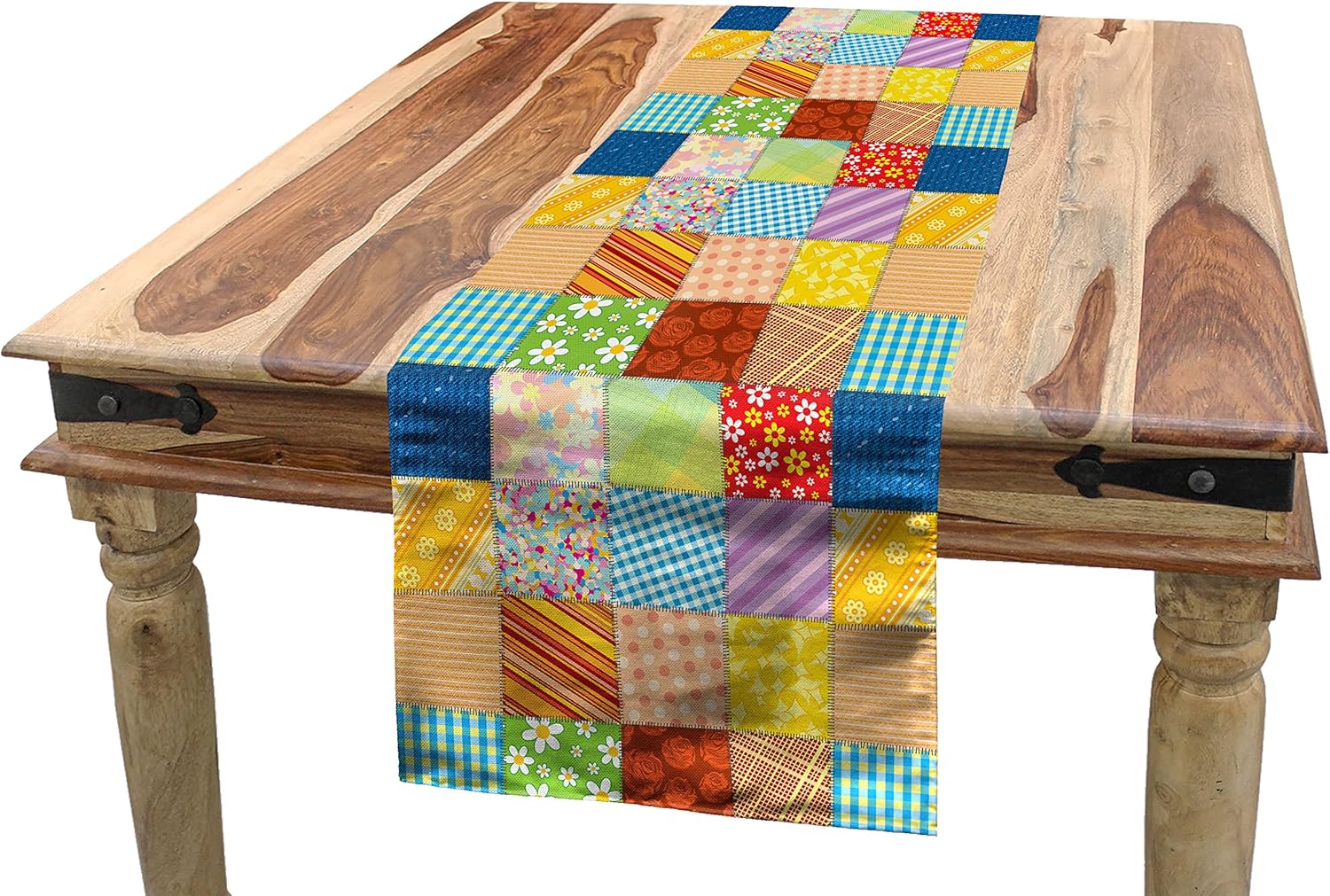 Lunarable Aztec Table Runner & Placemats, South American Abstract Borders Mexican Peruvian Folk Art Elements Boho Doodle, Set for Dining Table Decor, Placemat 4 pcs + Runner 16"x72", Pink Green Orange