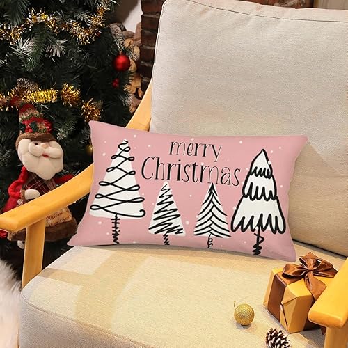 Miniatura 3 de Funda de almohada lumbar de 12 x 20 pulgadas, color rosa, de Navidad, almohada oblonga, con estampado abstracto de graffiti, árbol de Navidad,