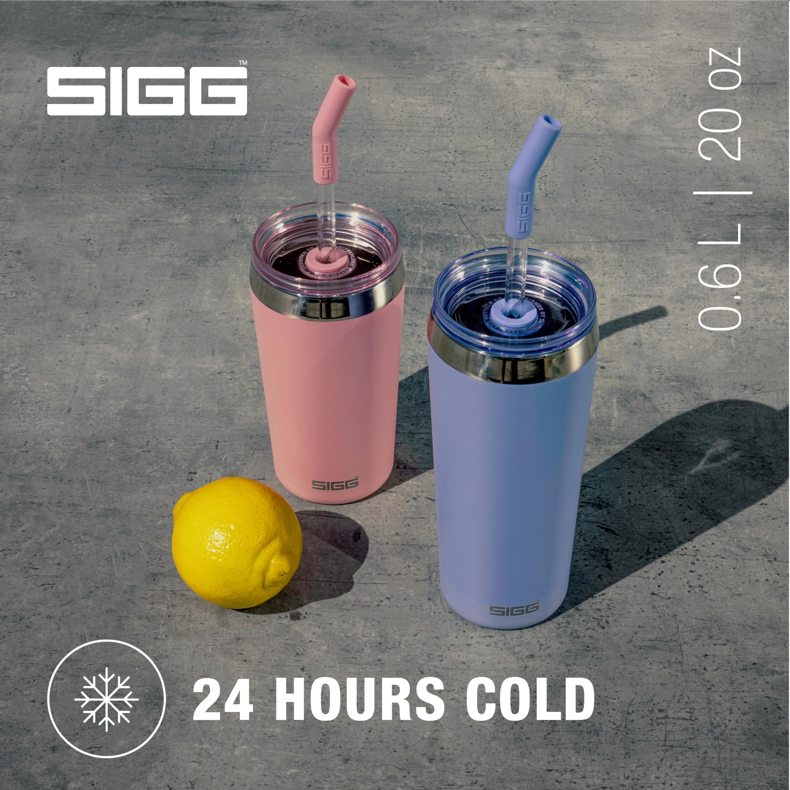 SIGG Helia Taza térmica de café para llevar (0.6 L / 0.45 L), termo de acero inoxidable con doble aislamiento, vaso con pajita de cristal antirrotura térmico