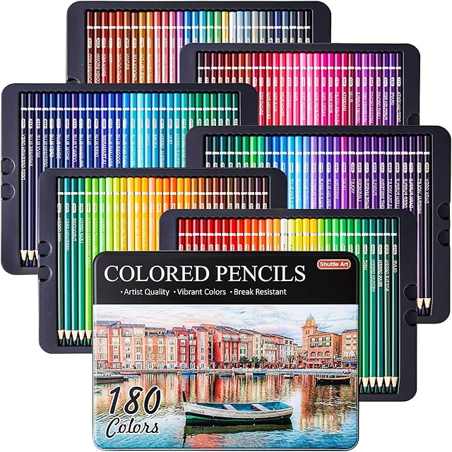 Shuttle Art 180 Colouring Pencils, Soft Core Coloured Pencils Set with 4 Sharpeners, Professional Colour Pencils for Artists Kids Adults Colouring Sketching and Drawing