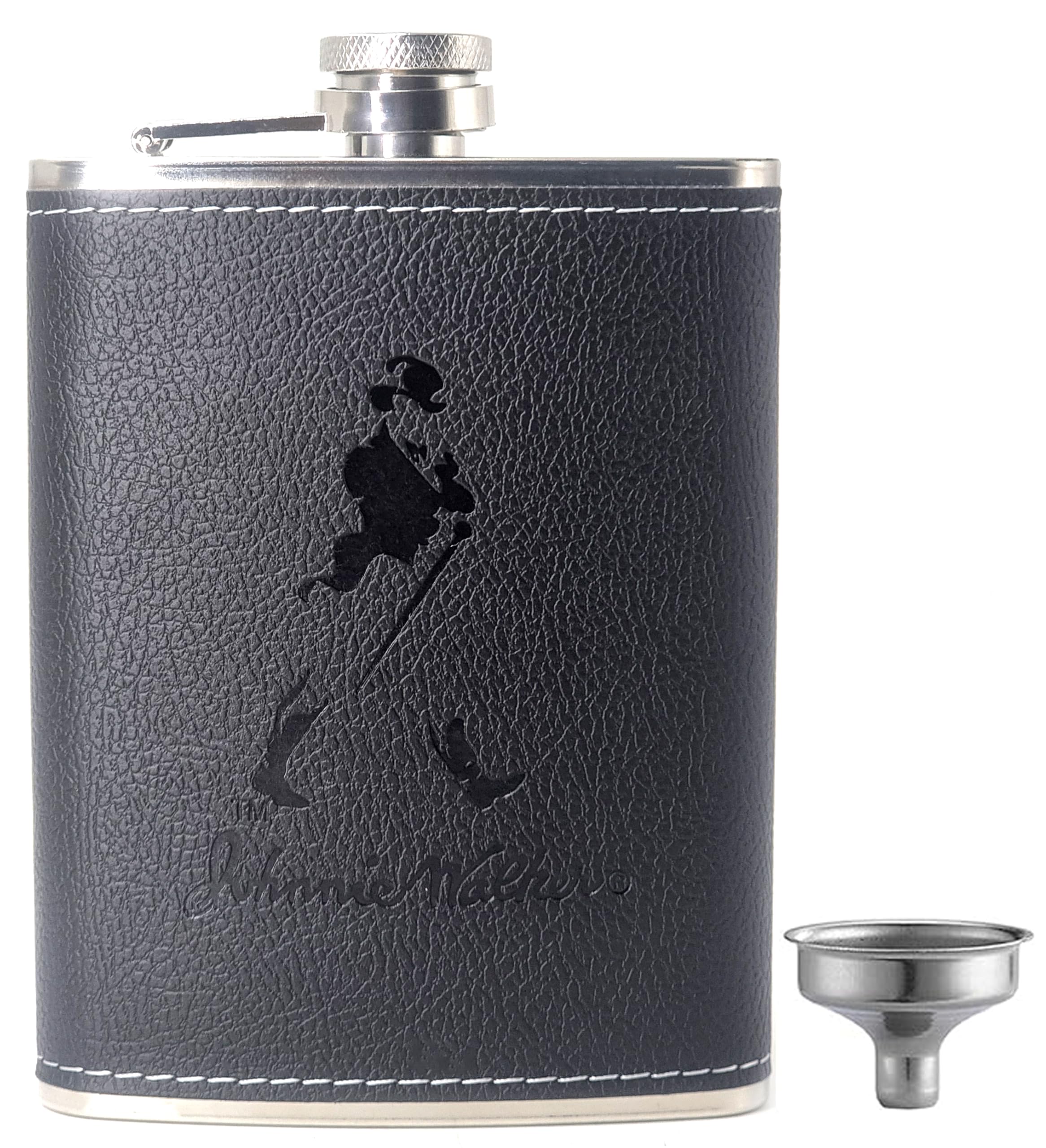 VIOVI JW Black Stainless Steel Hip Flask with Funnel 8 Oz (236 ml) I Stitched PU Leather Cladding Whiskey Liquor Flask I Unisex Alcoholic Drinks Holder Pocket Bottle (JW_Leather Black+Funnel)-image-38