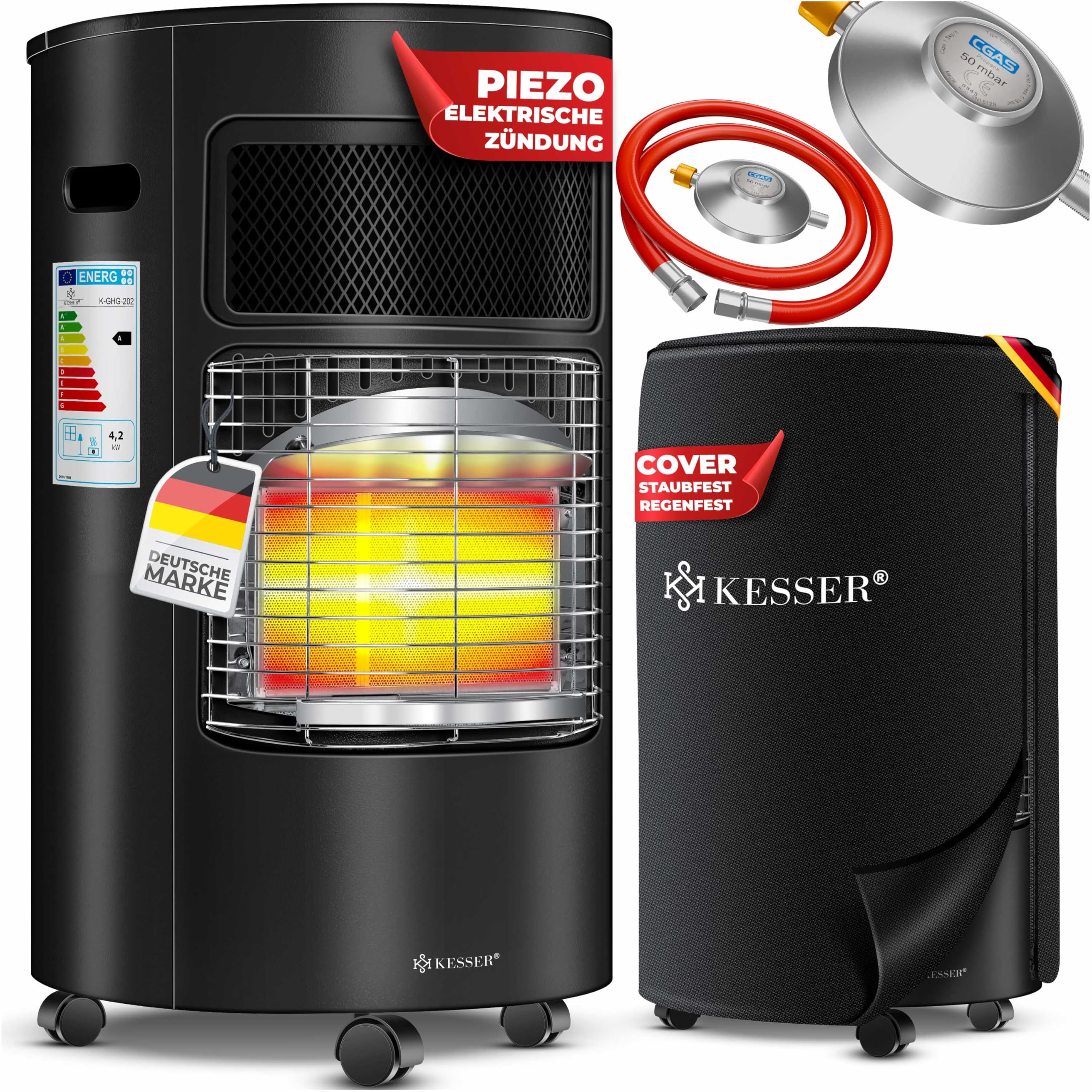 KESSER® Riscaldatore a gas 4200 Watt stufa a infrarossi in ceramica per bombole butano propano