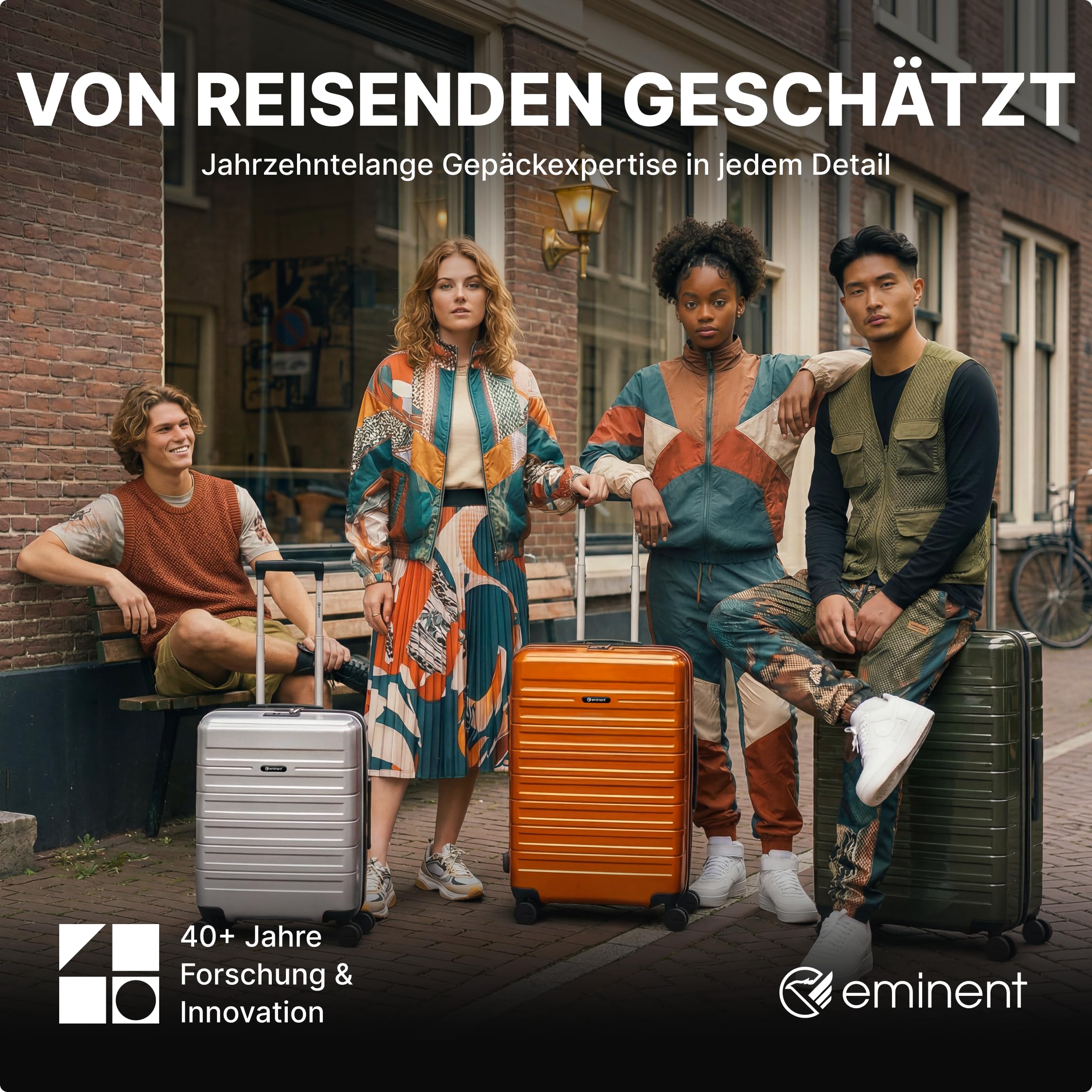 Eminent Voyager Handgepäck Koffer 55x40x20, Hartschalenkoffer leicht | 2,7 kg ultraleicht, 39L, erweiterbar 55x40x20 auf 55x40x23, TSA Schloss, 4 Rollen, Kabinentrolley, Makrolon, Dunkelgrau