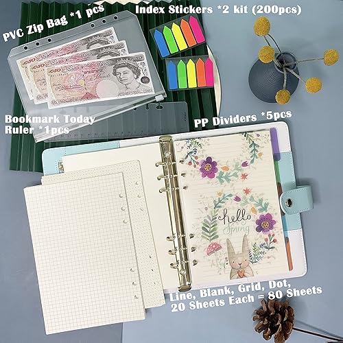 Miniatura 7 de Kit de papel de repuesto A5, 160 páginas para carpetas de 6 agujeros, cuaderno Filofax, diario, cuadrícula en blanco, 100 GSM, con accesorios