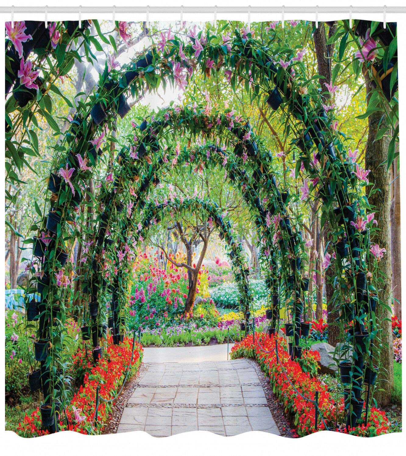 Jhtrsjytj Flower Arch With Path Ornaments Plant Garden Bathroom Decoration,3D Hd,Polyester Waterproof Shower Curtain,12Hooks,180X180cm,Bathroom Essential