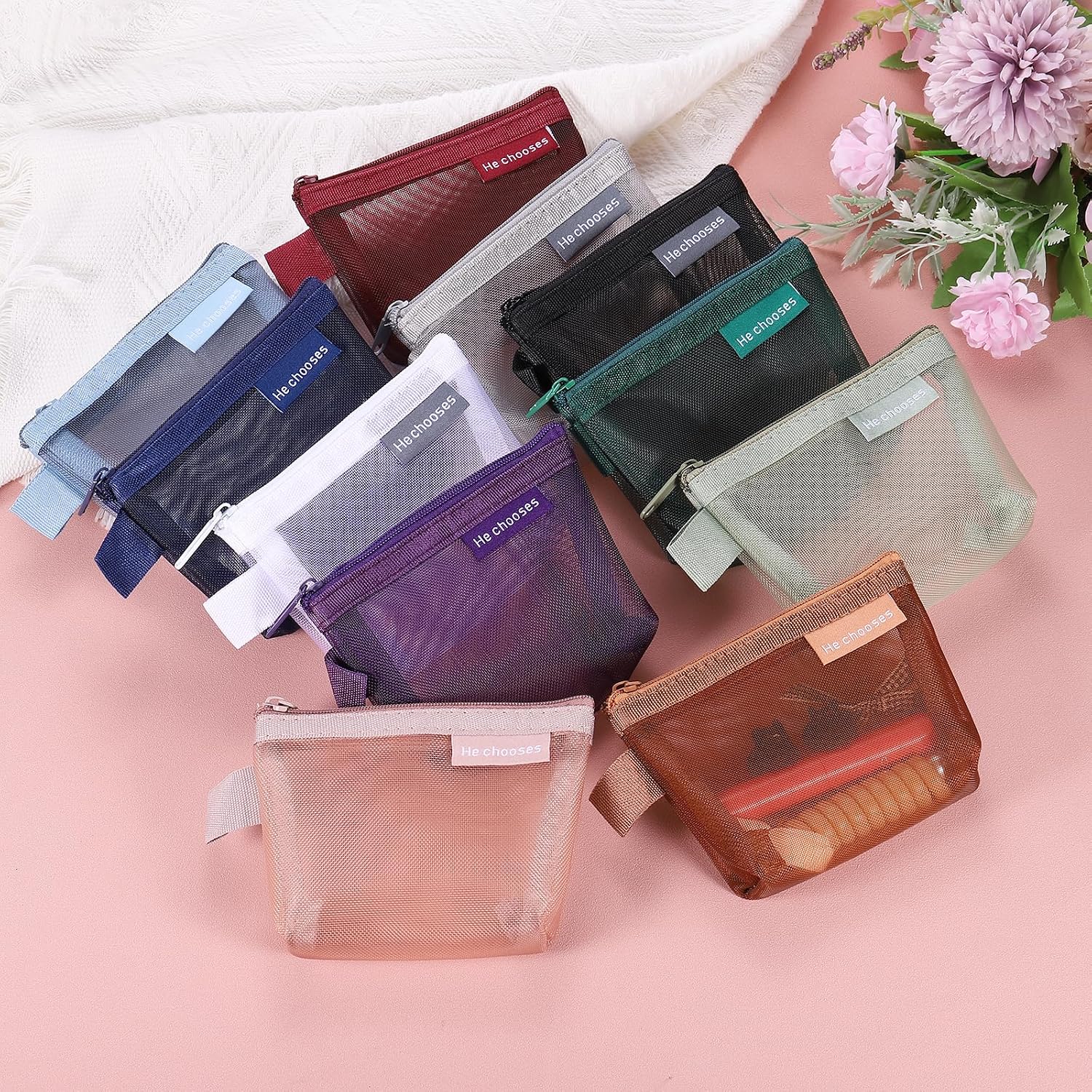 uxcell Mini Zipper Mesh Bag 3" x 5", 5 Pcs Nylon Small Makeup Zipper Mesh Pouch Cosmetic Case Mesh Storage Bags for Earphone, Credit Card, Black image 5