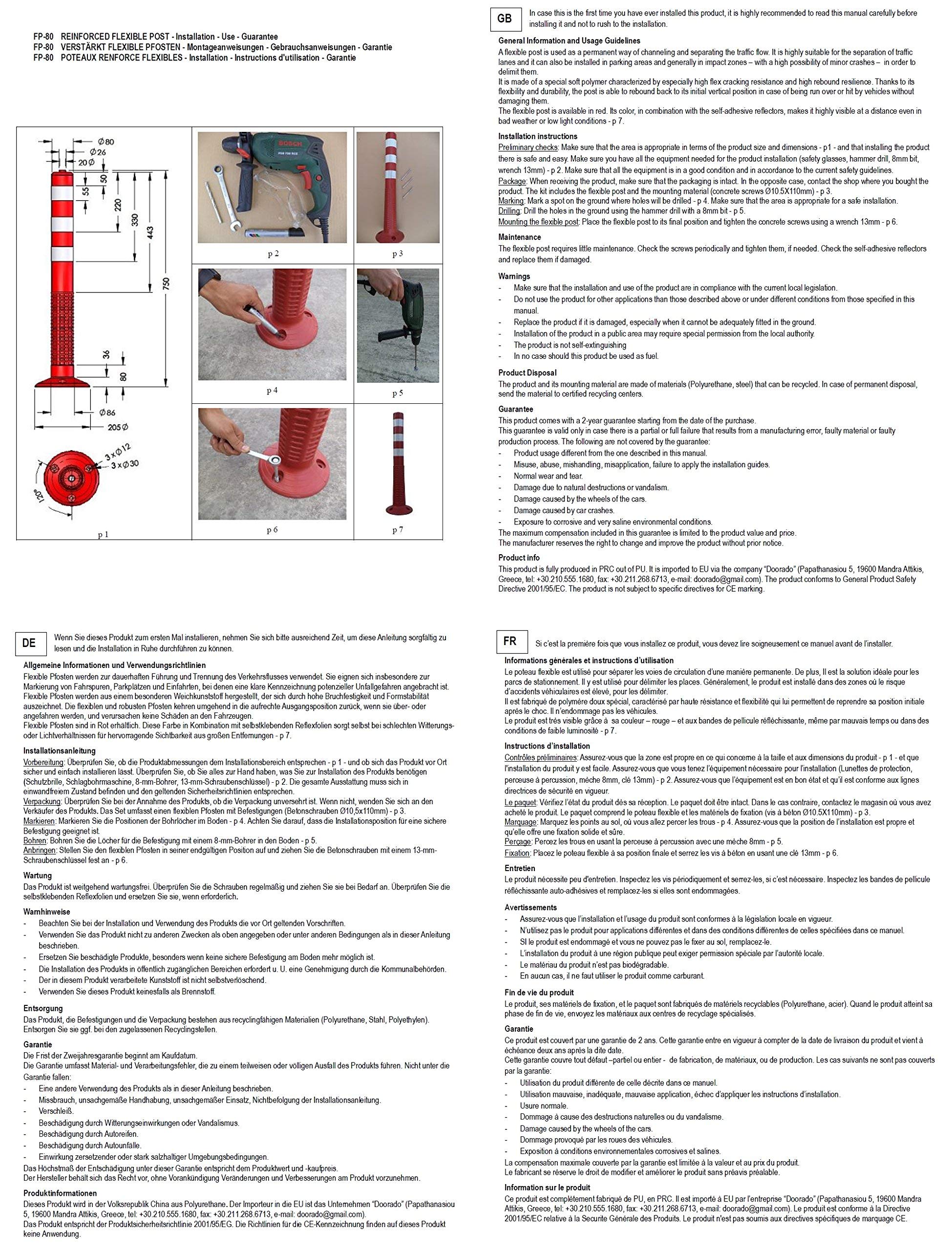 Dissuasore Stradali, in Plastica Flessibile, Rosso, 75 cm (Pacco da 1)