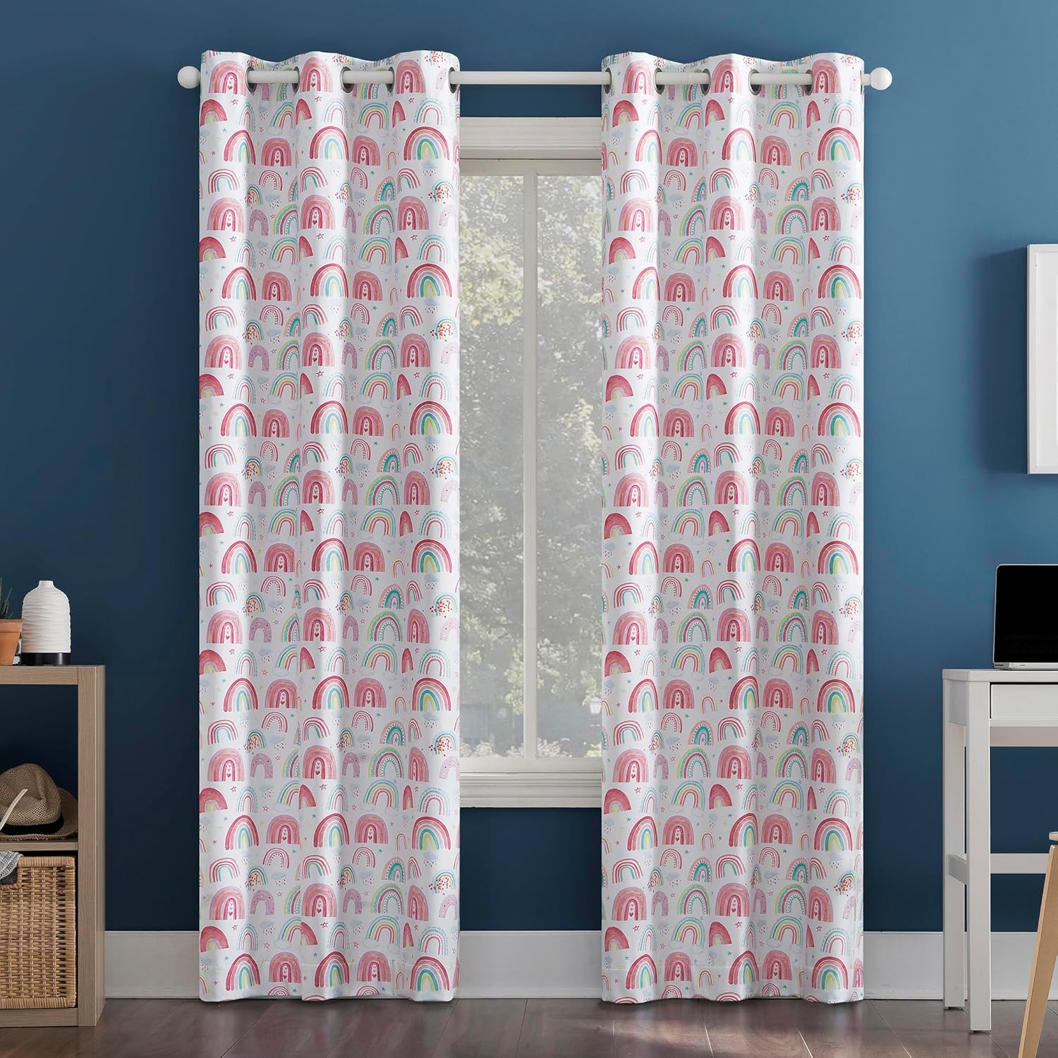 Sun Zero Rainbows Print Total Blackout Grommet Curtain Panel, 40" x 84", Multi