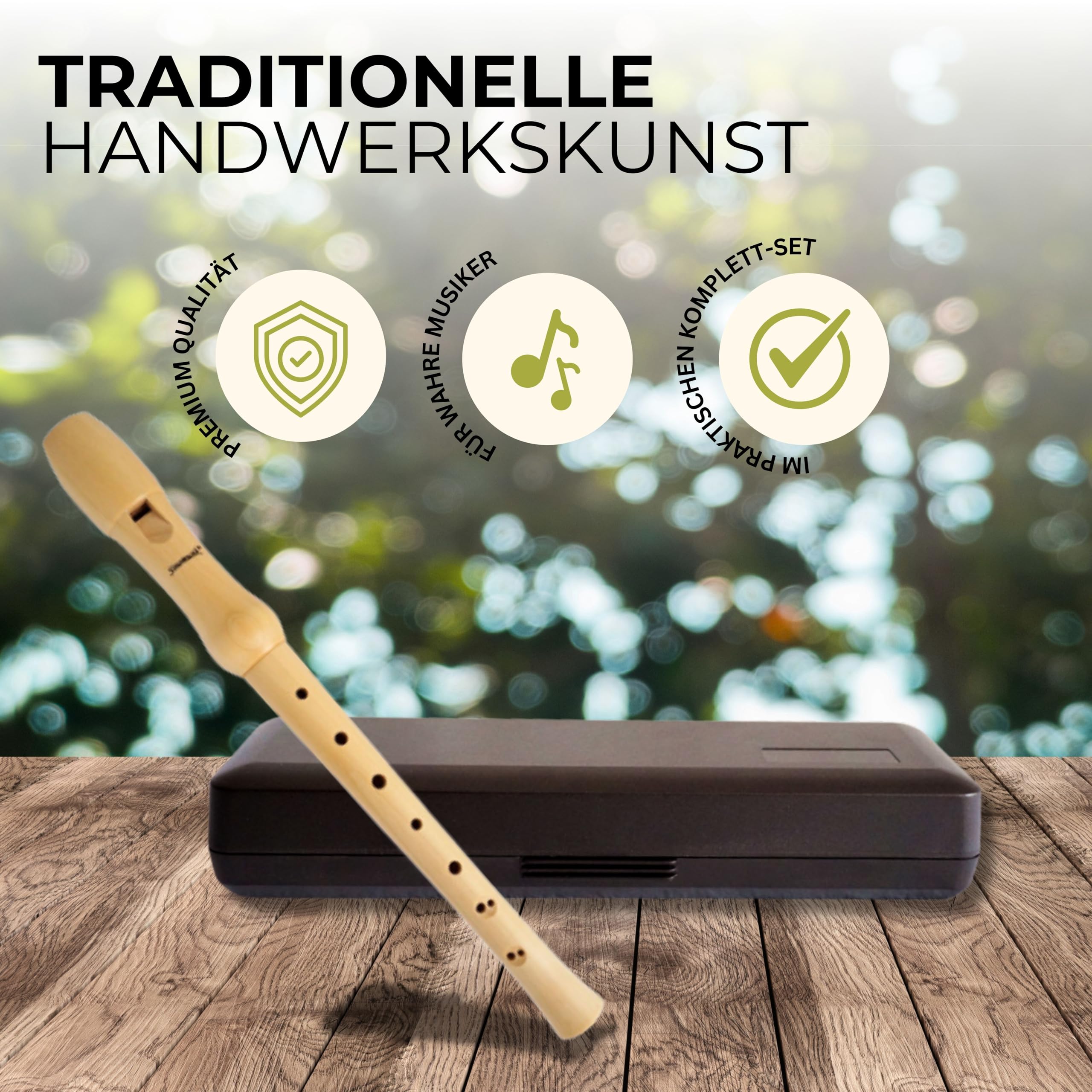 HeroMusics Blockflöte für Kinder aus Holz - Flöte mit Barocker Griffweise - 8-Loch Flöte für Erwachsene - Sopranblockflöte aus Premium Ahornholz - Blockflötenset mit Reinigungsset & Etui