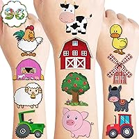 Vista 1 de 96 piezas de tatuajes temporales precortados de animales de granja para niños, decoración de fiesta de cumpleaños, suministros de decoración