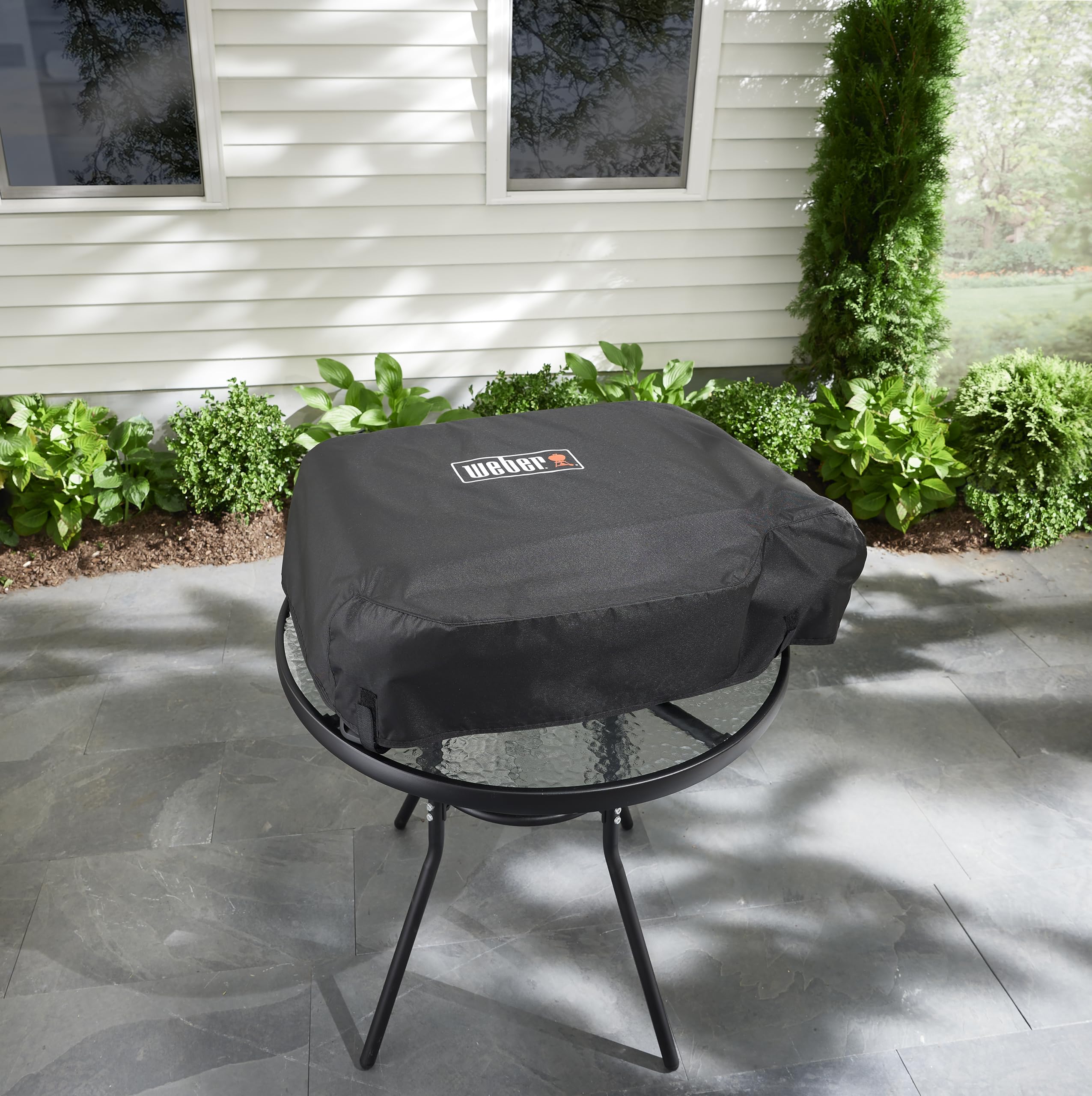 Weber Premium Grill Abdeckhaube für Slate GP 56cm Plancha, atmungsaktiv UV- & wasserbeständig, Schutz for Wind & Wetter, mit Klettverschluss zum Befestigen - Schwarz (3400202)