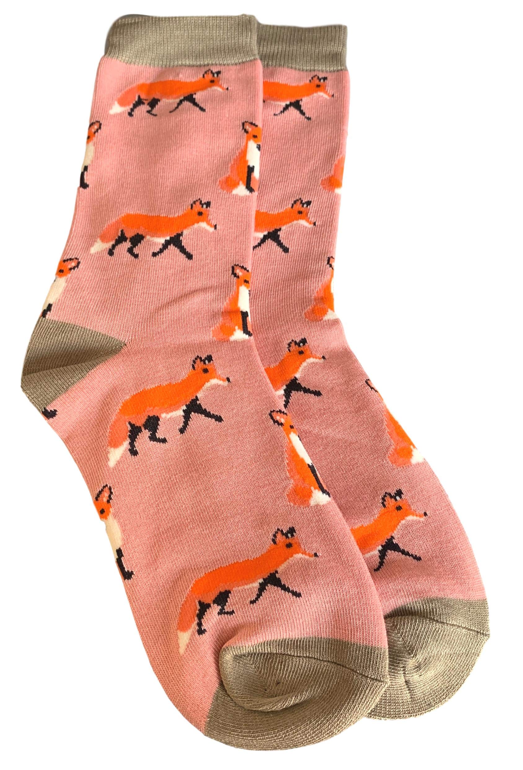 Purple Possum® Fox Socks Ladies Pink Foxes Cotton Bamboo Blend Soft Sock UK Shoe Size 4-7 Gift Idea