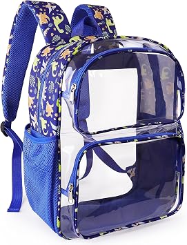 Clear Backpack,16 Clear Backpack for Boys Heavy Duty School Backpacks See Through Bookbag for Kids 4 to 8,Blue Dinosaur,