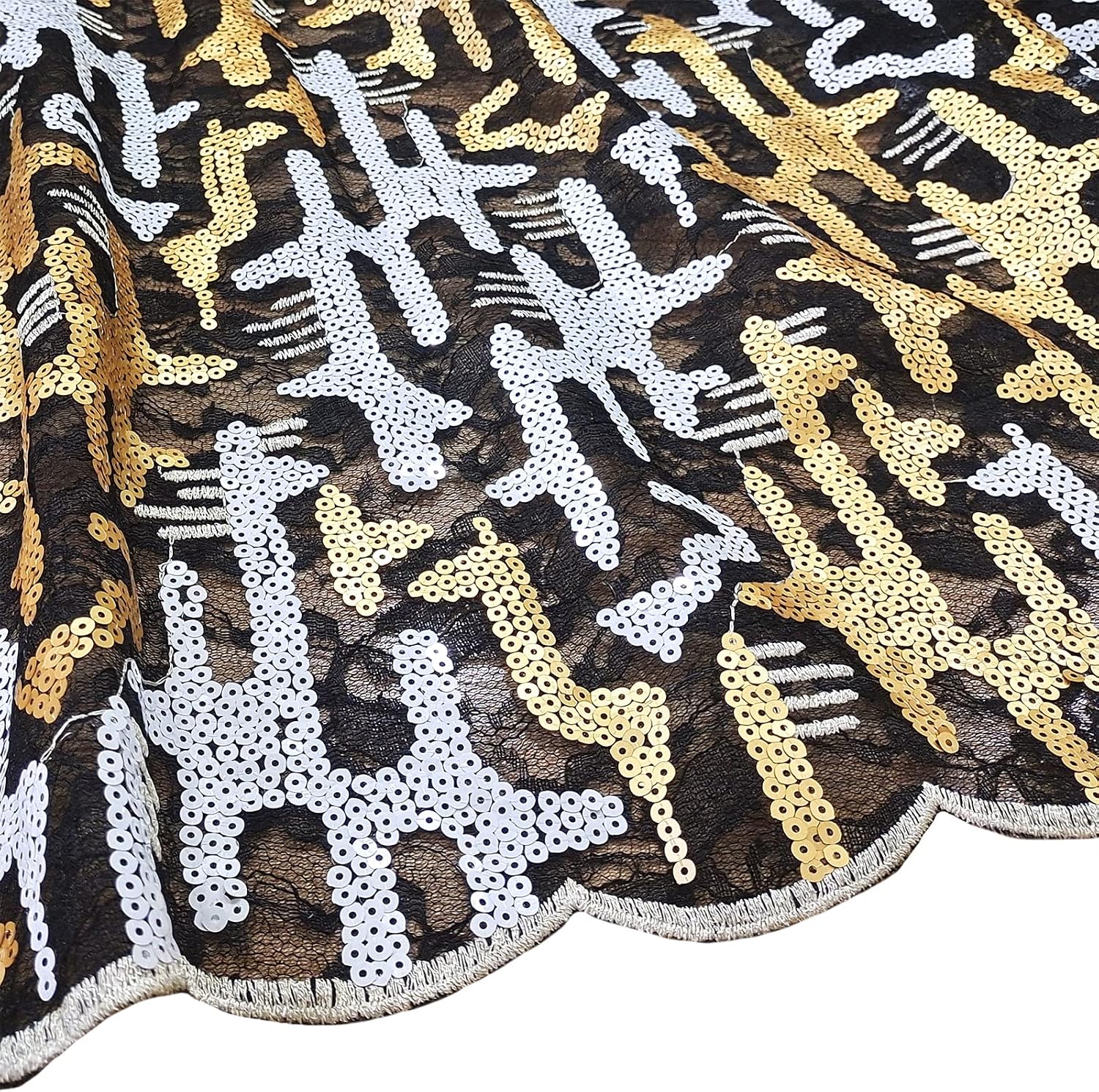 Bestway Sequins Embroidery African Lace Fabric 5 Yards Luxury Sequence French Raschel Net Lace Nigerian Celebration Style for Party Dress Material (Gold)