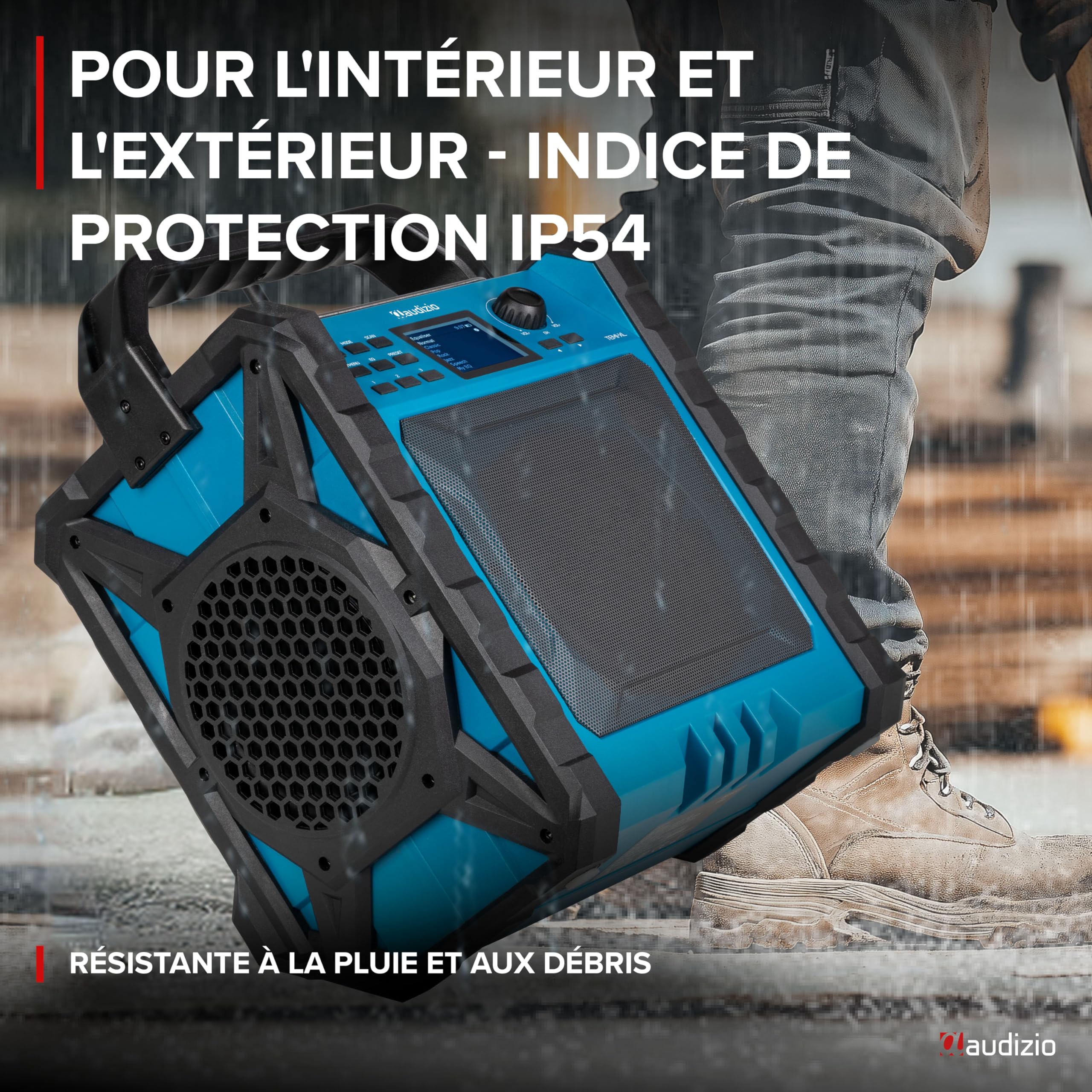 Audizio TEMI-XL - Radio de Chantier 200W avec Dab+/FM, BT sans Fil, Batterie Longue Durée & Powerbank - Enceinte Robuste IP54