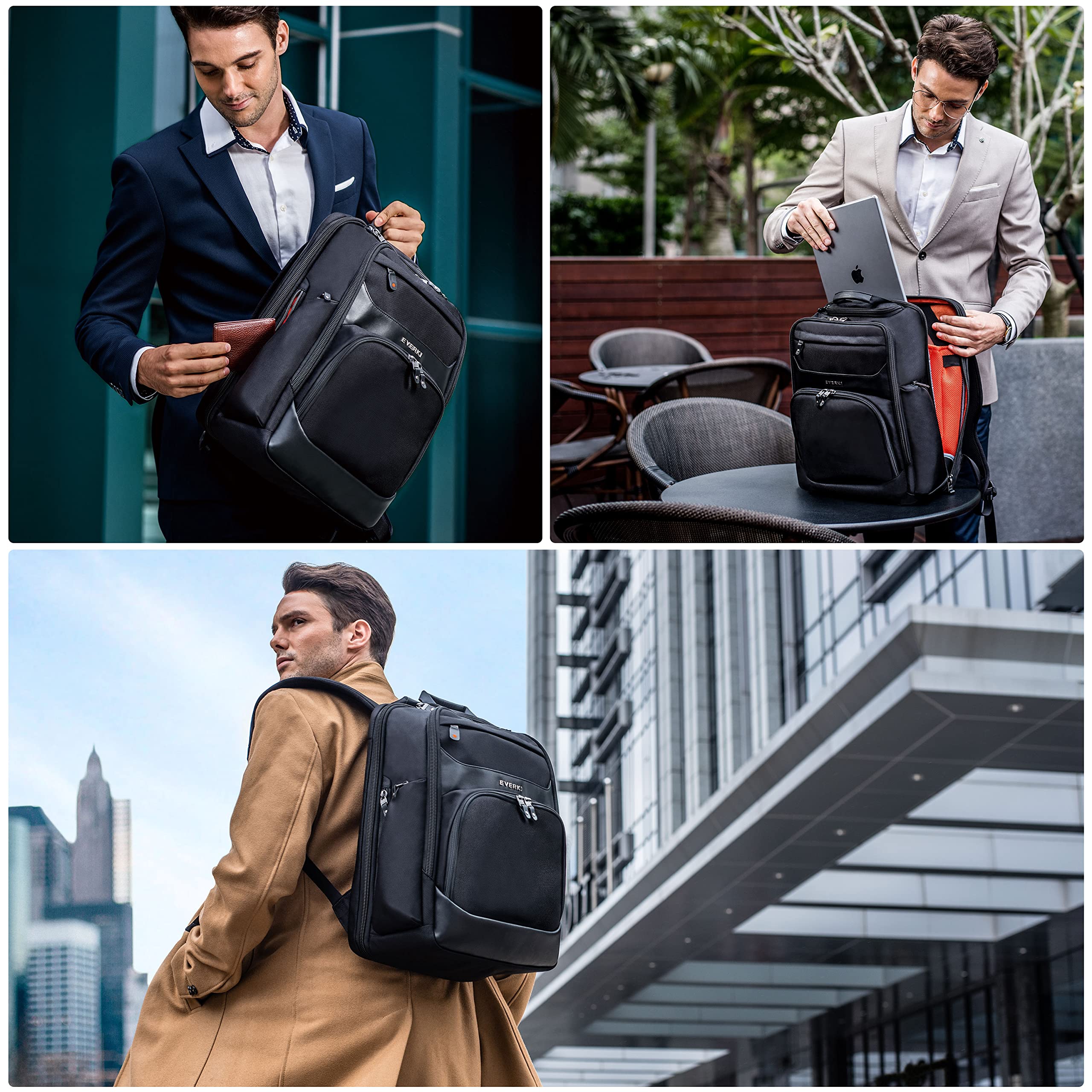 Everki Onyx 17 zaino laptop executive – nylon balistico e pelle, scomparto dedicato fino a 17,3", tasca per elettronica imbottita, 36 L – Nero (EKP132S17)