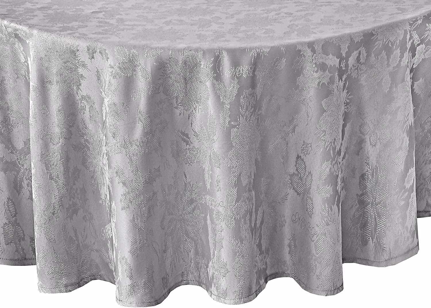 Hot Deals Newbridge “Christmas Carol” Holiday Noel Damask Tablecloth, Holly Leaf and Poinsettia Weave Damask Soil Resistant, Wrinkle Free Easy Care Tablecloth, 70” Round, Grey Best Promo Newbridge “Christmas Carol” Holiday Noel Damask Tablecloth, Holly Leaf and Poinsettia Weave Damask Soil Resistant, Wrinkle Free Easy Care Tablecloth, 70” Round, Grey