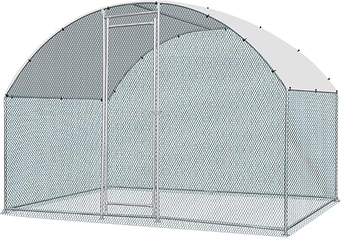 Miniatura 1 de VINGLI Gallinero grande de metal, espaciosa jaula para aves de corral con cubierta impermeable y anti-UV, corral para pollo al aire libre (6.5 x 9.8