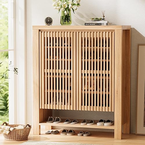 Miniatura 1 de Armario de almacenamiento de zapatos de 43 pulgadas de alto con puertas, armario de zapatos de entrada de 8 niveles con estantes ajustables, armario