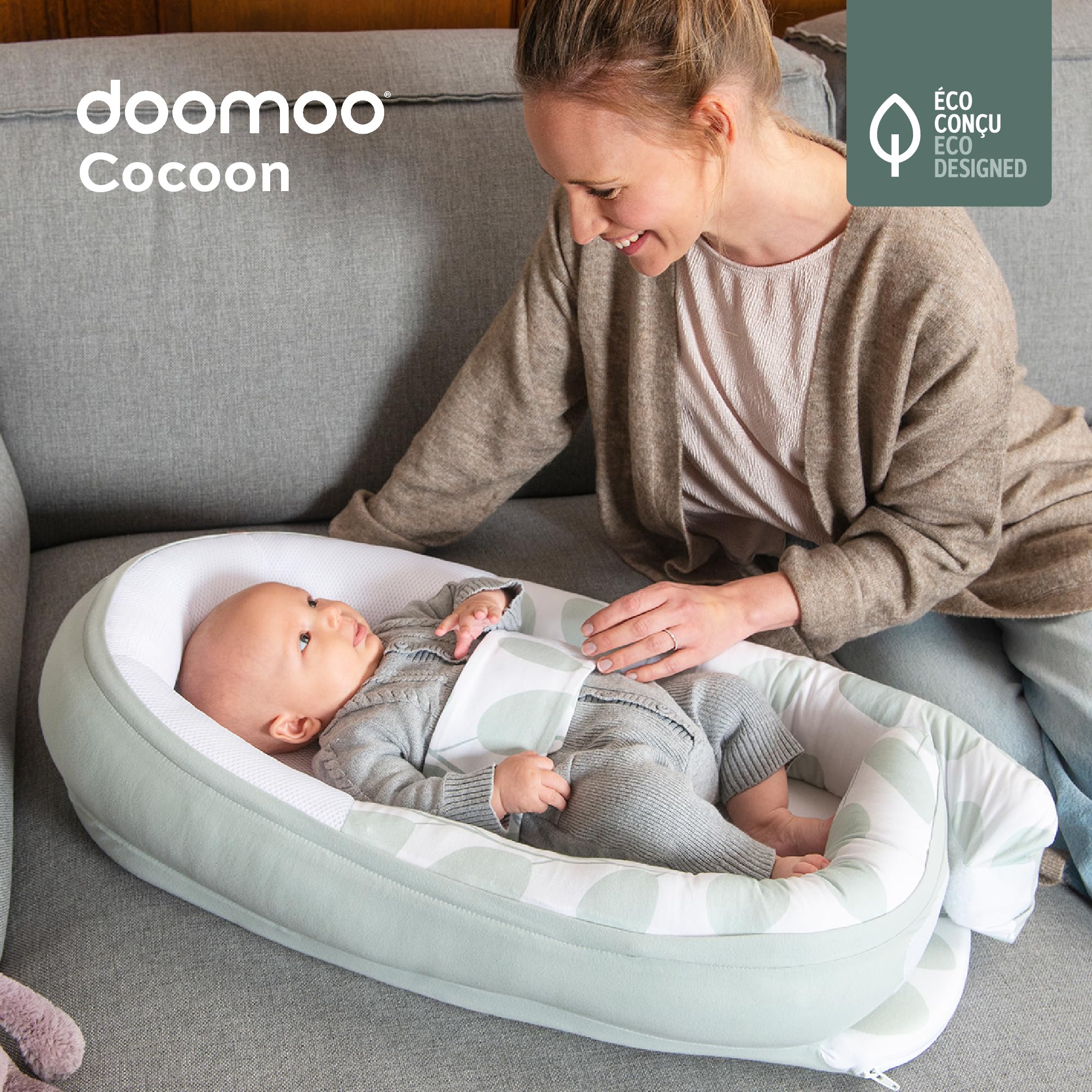 Doomoo Babymoov Cocoon Leaves Aqua Green, erweiterbar, atmungsaktiv, 0-8 Monate