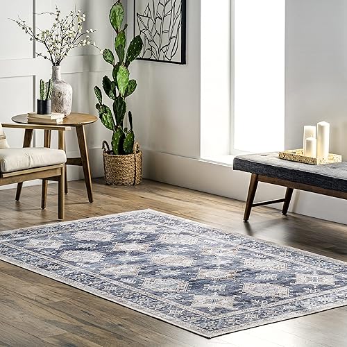 nuLOOM Finley - Alfombra de área ultra fina, lavable a máquina, estilo vintage, envejecida, 8 x 10 pies, color gris
