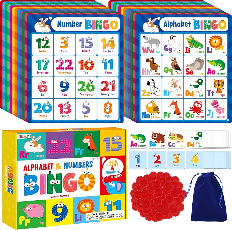 Alphabet Bingo Game, Uppercase/Lowercase/Number Bingo Game ABC and 123 Bingo Board Game for Kindergarten and Preschool Kids 4+, Perfect for Classroom & At Home