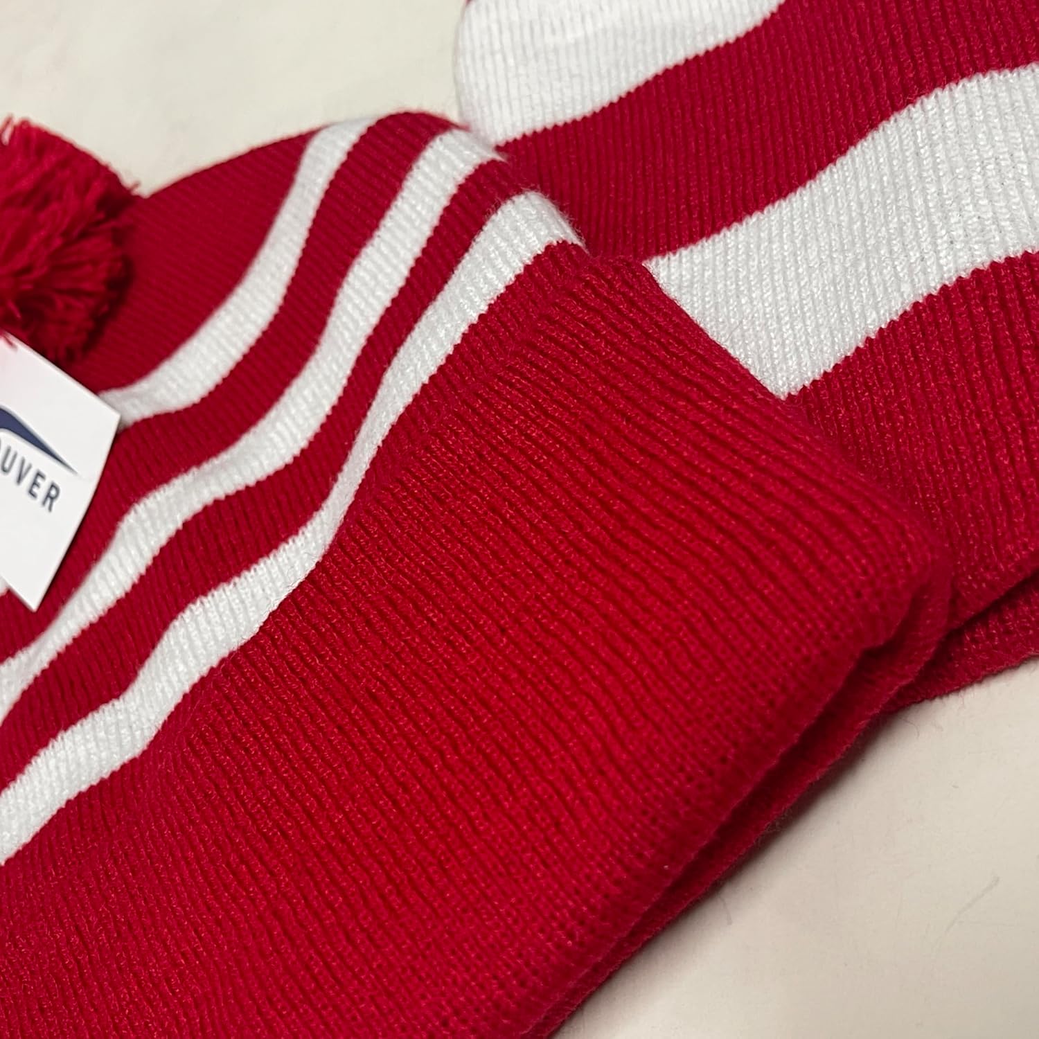 COUVER Unisex Red White Beanie Hat with or Without Pom Pom for Costume or Winter - Image 2