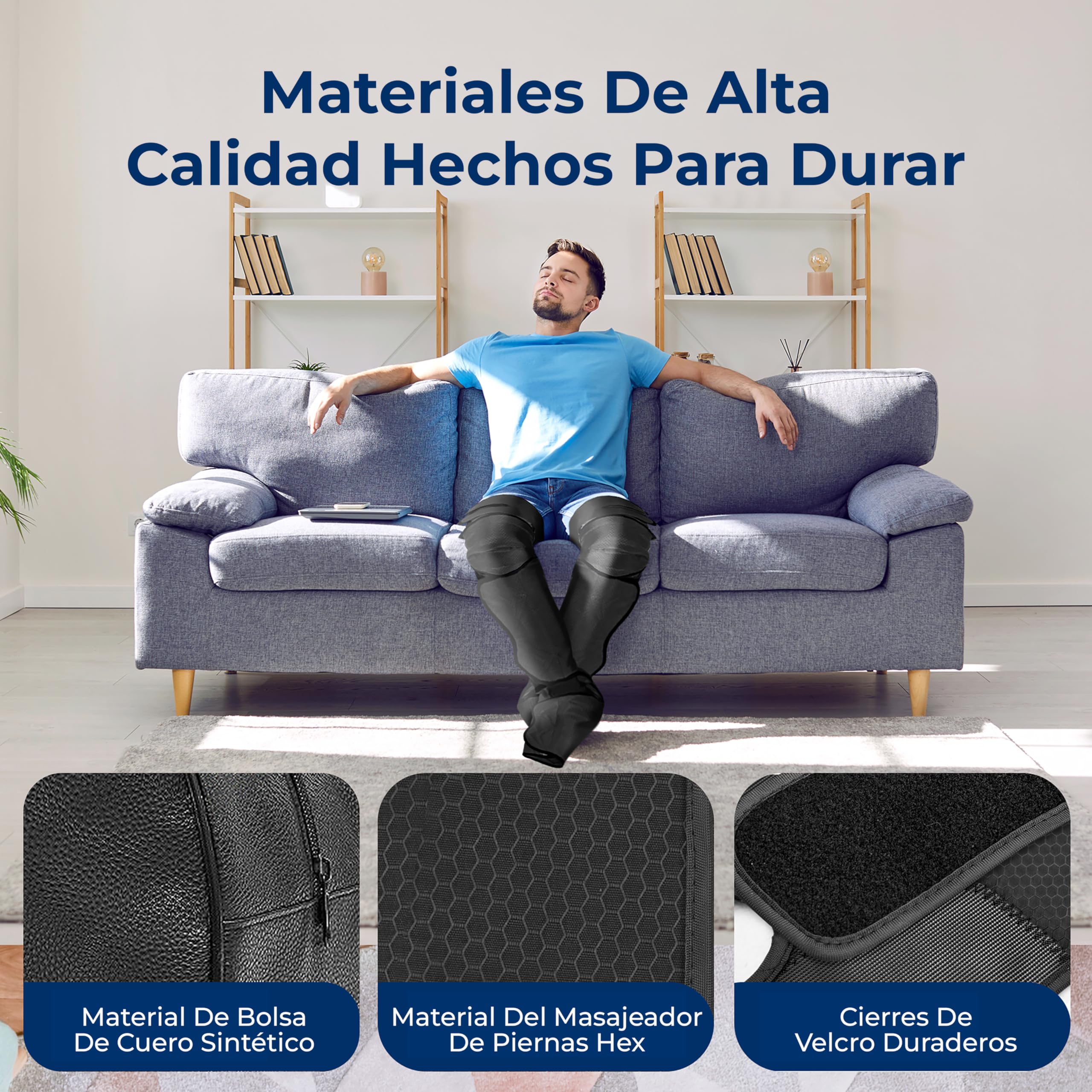 SereneLife masajeador de piernas completo, Presoterapia con compresión de aire y calor en rodillas y pantorrillas, 11 airbags, 6 modos, 3 niveles, 2 bolsas de hielo, Controlador inteligente