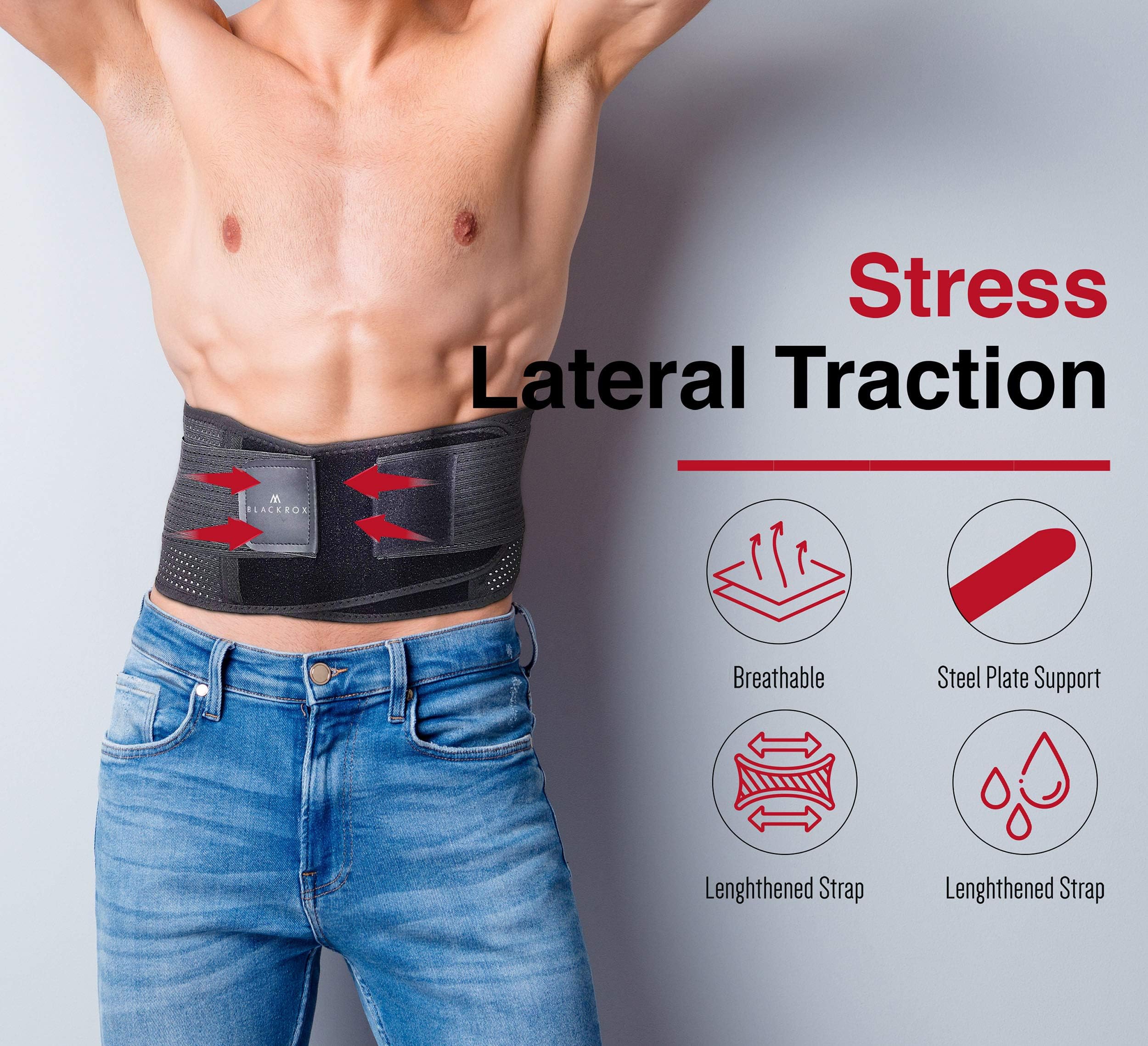 BLACKROX LUMBAROX - Fascia lombare per la schiena per uomini e donne, ideale per stabilizzare e sostenere la schiena dritta, taglia M, nero