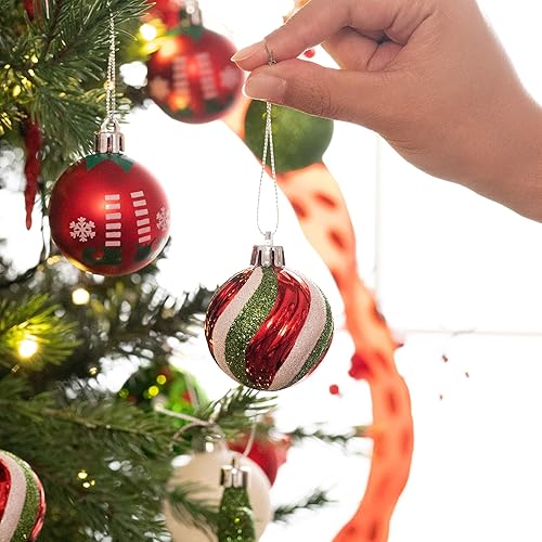 Miniatura 6 de Valery Madelyn Adornos de Bolas de Navidad, Set de Decoraciones de Árbol de Navidad Irrompibles de 35 piezas Duende Rojo Verde Blanco, Adorno