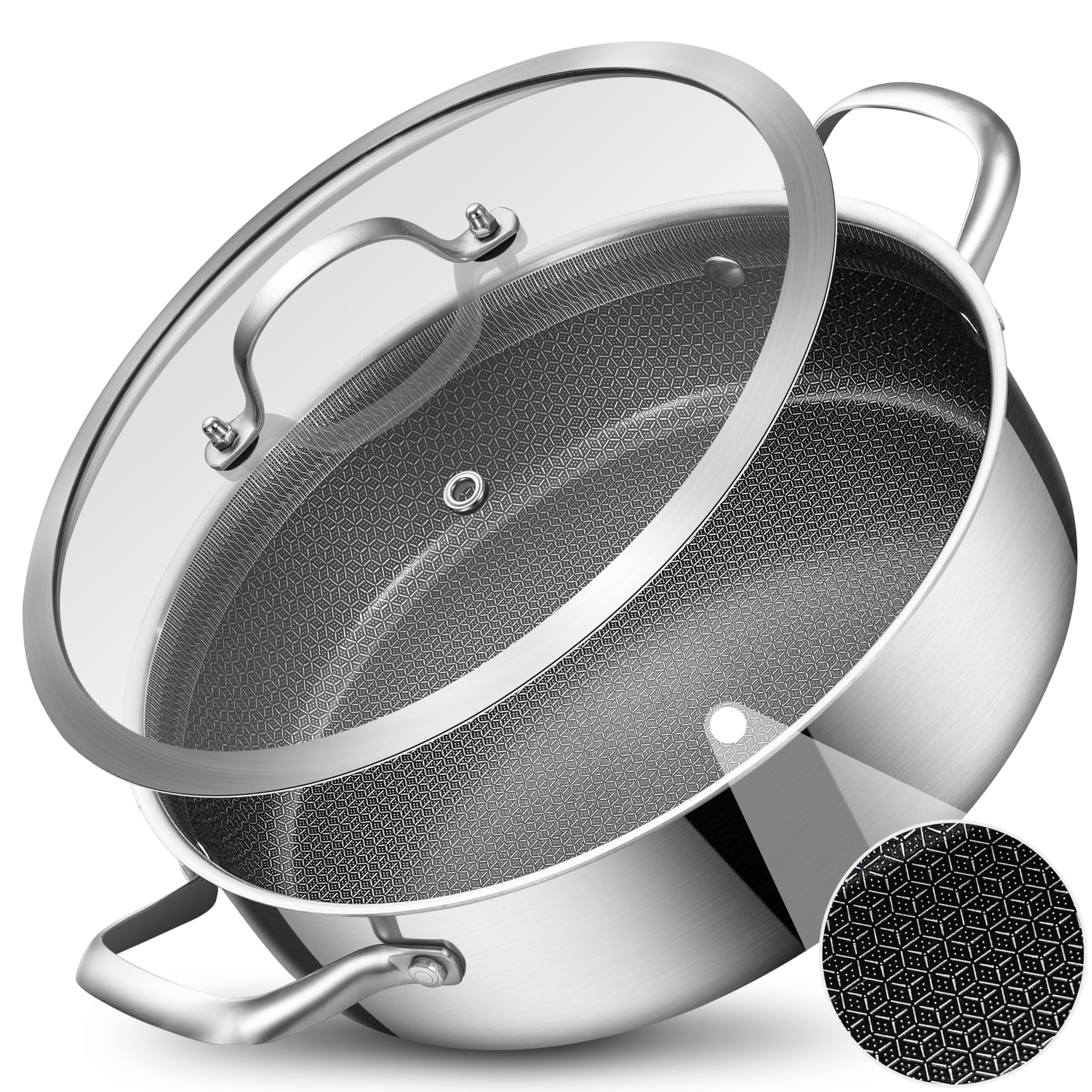 LOLYKITCH 5-Quart Deep Frying Pan with Lid | 12 Inch | Riveted Handles