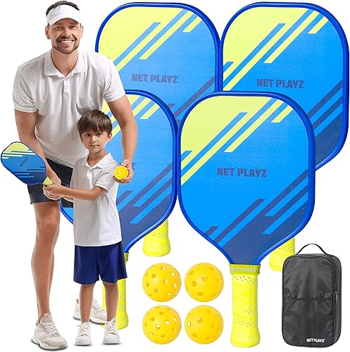 Juego de pickleball – Paquete de 4 paletas de pickleball para la familia, aprobadas por USAPA, 2 tamaño infantil y 2 tamaño adulto | Conjunto