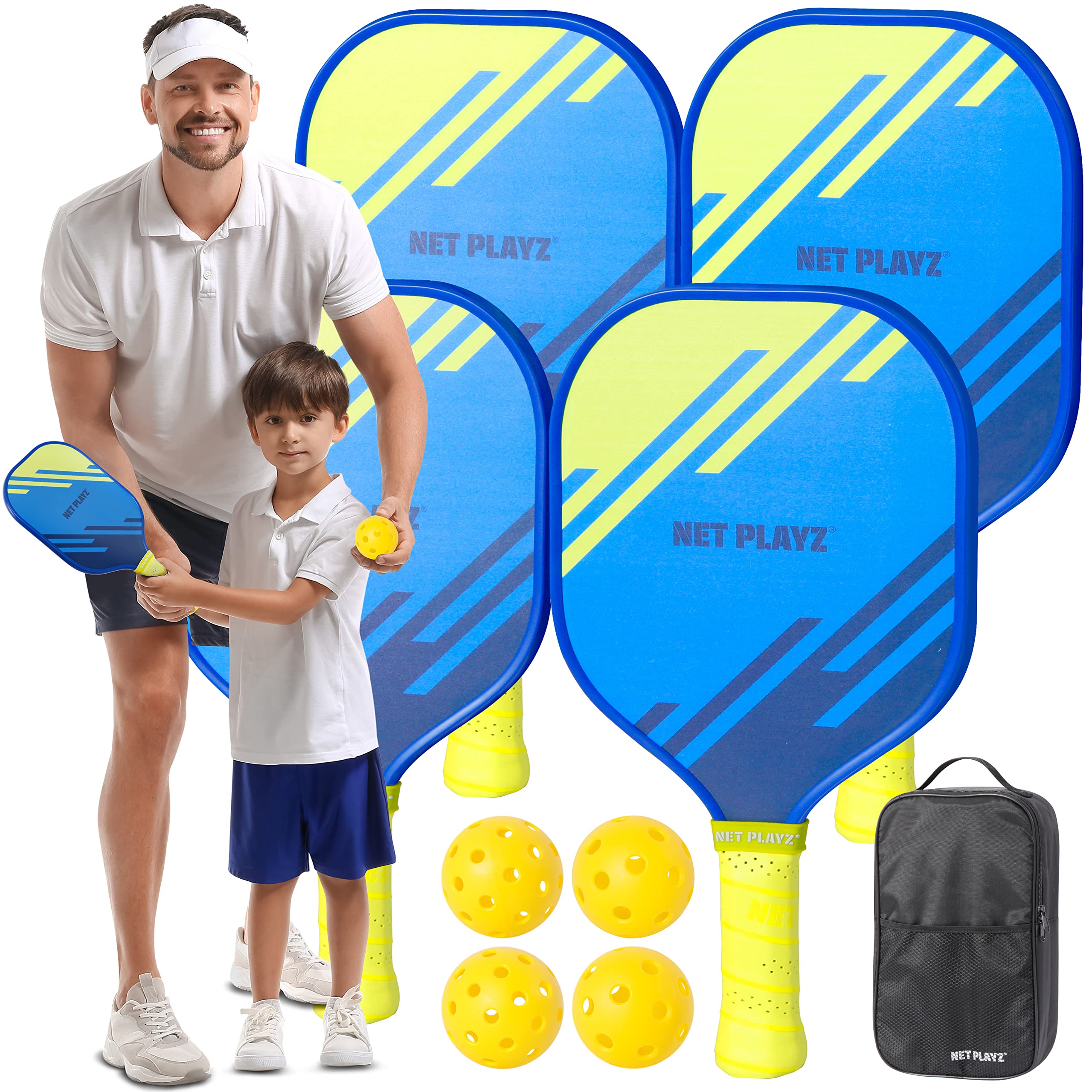 Pickleball Set - Pickleball Paddles Family 4-Pack, USAPA Approved 2 Child-Size & 2 Adult-Size | Family Set for Kids, Parent-Child Adult/Junior,Blue