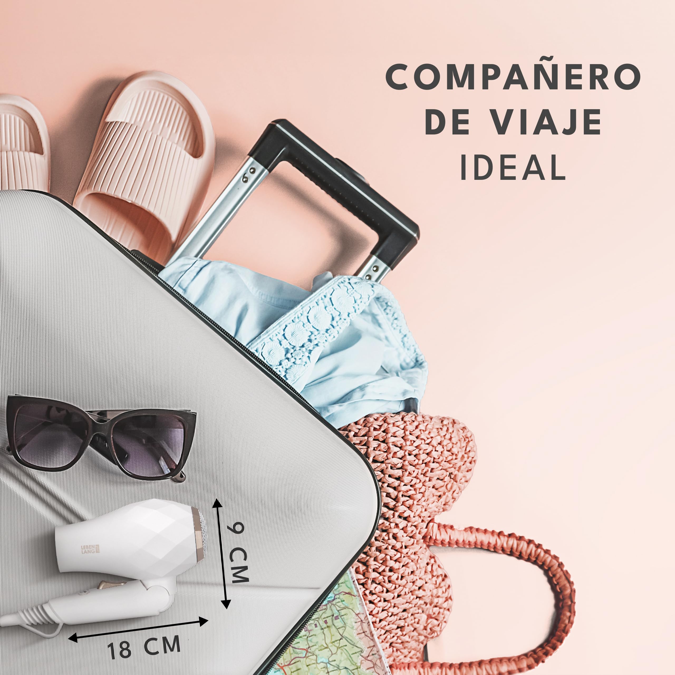 LEBENLANG Secador pelo de viaje plegable pequeño - Doble voltaje & Bolsa de viaje con boquilla I Secador de pelo ionico I Hair dryer Secadores de pelo I Secadora cabelo Mini blow dryer & Secador rizos