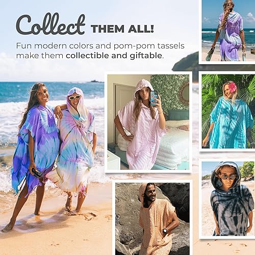 Miniatura 6 de Nova Blue Poncho de surf  Poncho de toalla de hojas de palma azul tropical  Toalla cambiadora grande (33 x 37)  Toalla con capucha 100% algodón