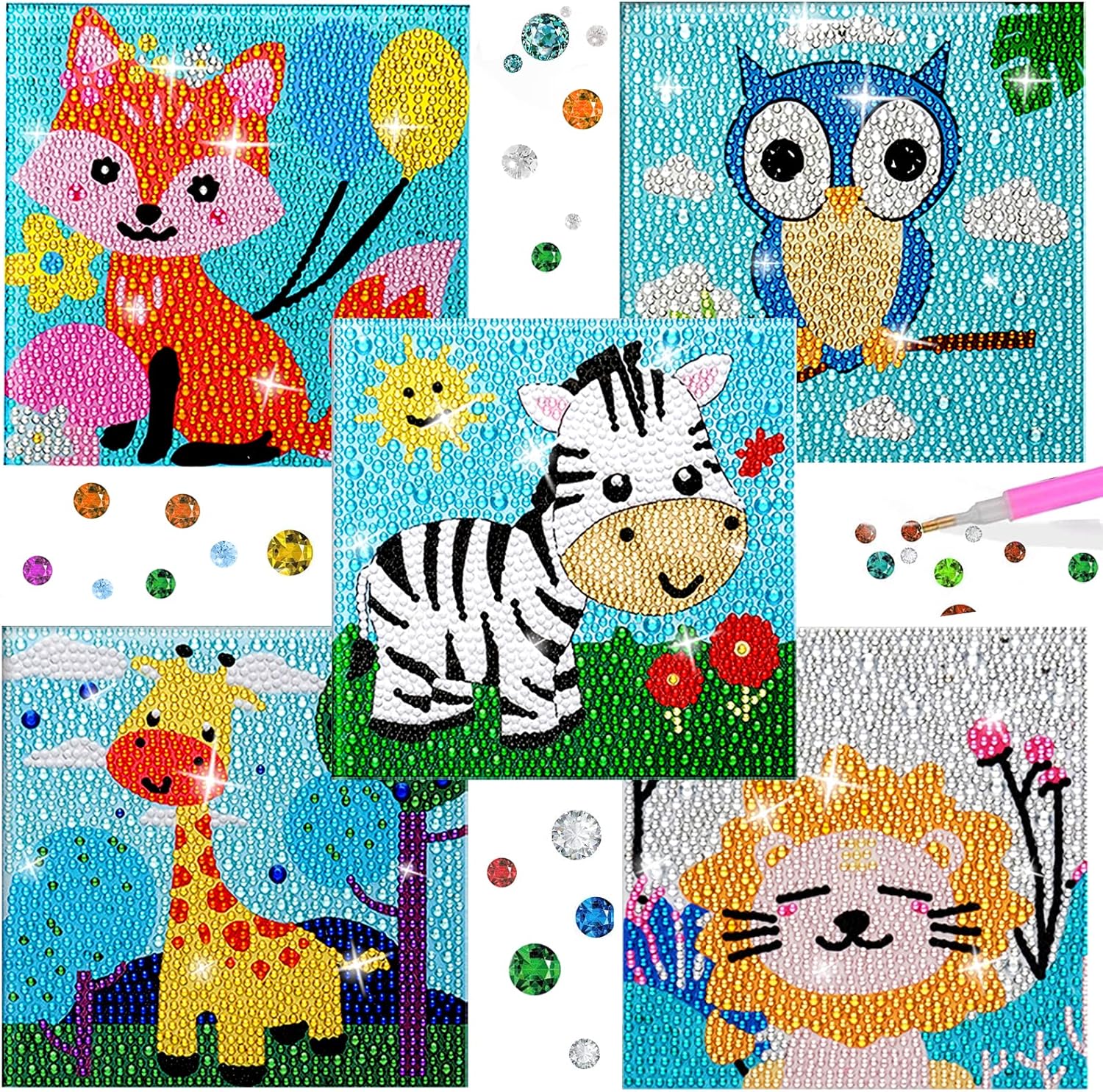 5d Diamond Painting Niños Kit Completo 5 Piezas Diy Animales Pintura Diamante Infantil Personalizado Art Dibujo Cuadros Diamantes Pintar Diamantes Manualidades Para Decoración De La Pared Del Hogar