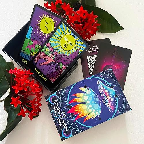 Miniatura 7 de Baraja colorida de cartas de tarot de neón con guía para principiantes - 78 cartas clásicas con significados