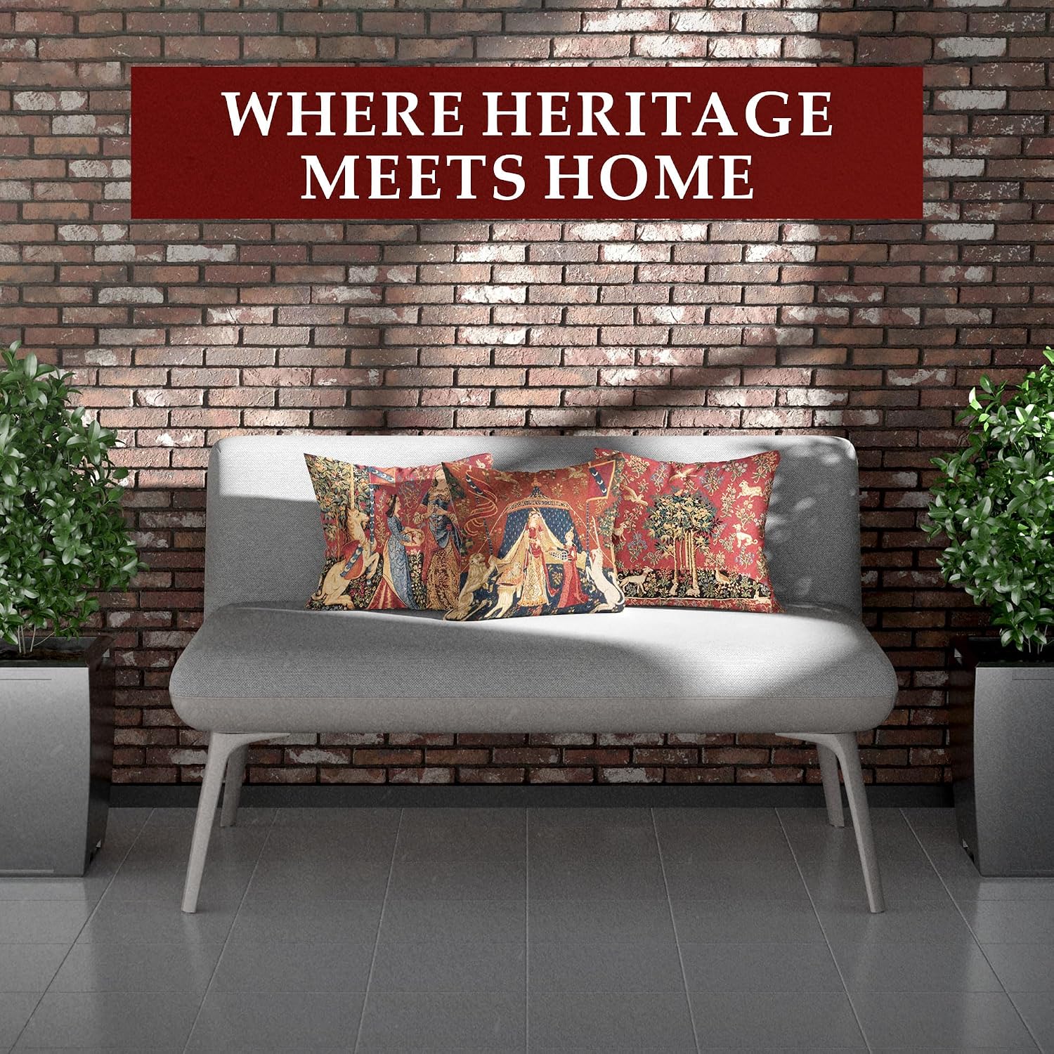 Charlotte Home Furnishings Throw Pillow Cover 18x18- Decorative Unicorn Tapestry Cushion Cover for Couch- European Cotton Jacquard Woven Accent Pillow Cover for Living Room, Bedroom or Farmhouse Decor