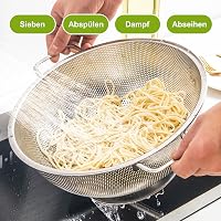 YC Kitchen Rozsdamentes Acél Szűrő 28,5 cm - Tésztaszűrő Fogantyúkkal, Mosogatógépben Mosható, Konyhai Edény 5