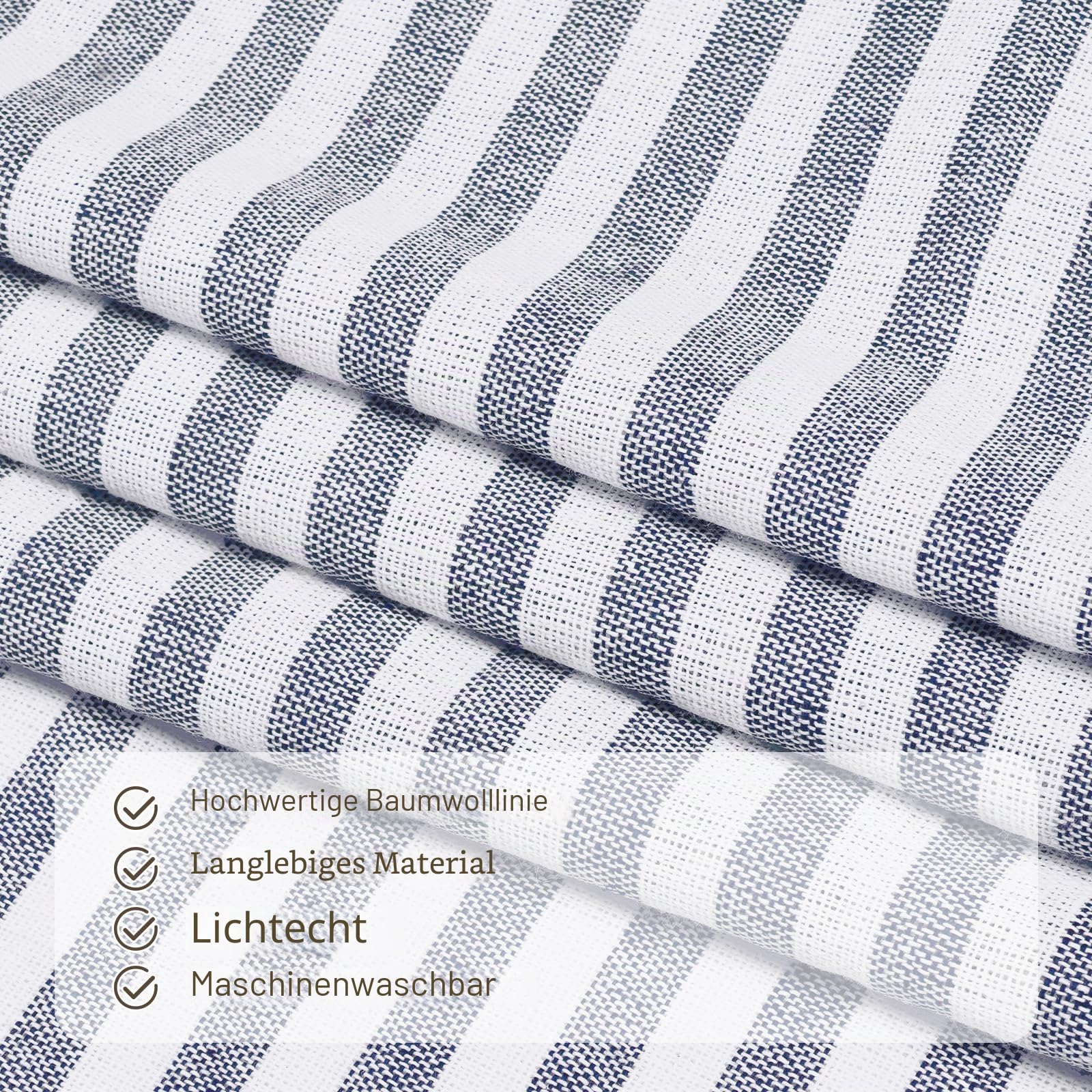 ASPMIZ Baumwoll-Leinen-Vorhänge im Landhausstil, rustikale Knopfvorhänge, Leinen-Fenstervorhang, Blaue Streifen, Landhausvorhang für Wohnzimmer, Moderne Verdunkelungsvorhänge, 132 x 213 cm, 2 Paneele
