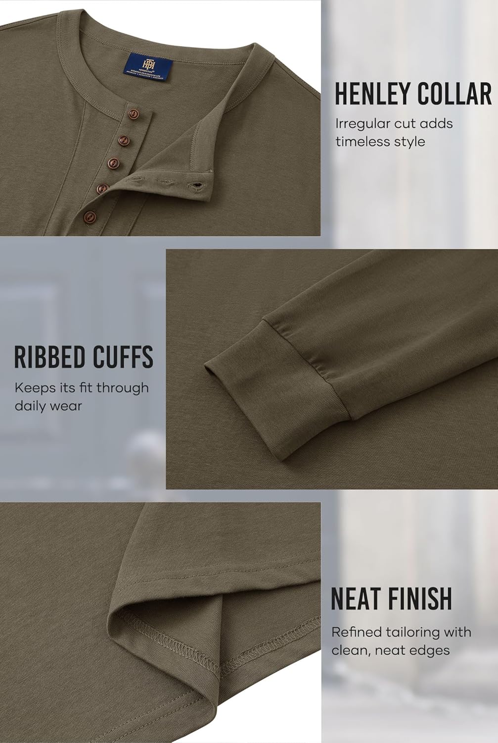 Mens Cotton Henley Shirts 5-Button Casual Fashion Long Sleeve Tshirts (S-XXL) - Image 6